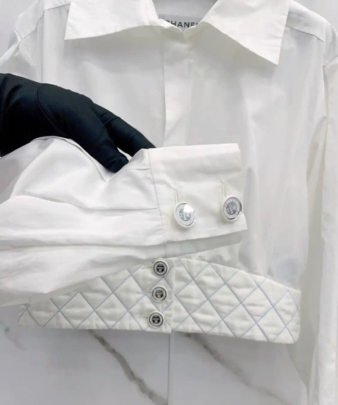 Chanel Chanel White Cotton Long Sleeve Top 0089 Size M / US 6-8 / IT 42-44 - 6 Thumbnail