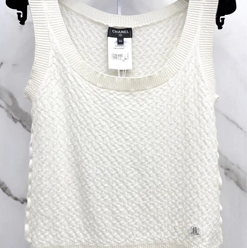 Chanel Chanel White Cashmere Women's T-Shirt 0089 Size S / US 4 / IT 40 - 3 Thumbnail