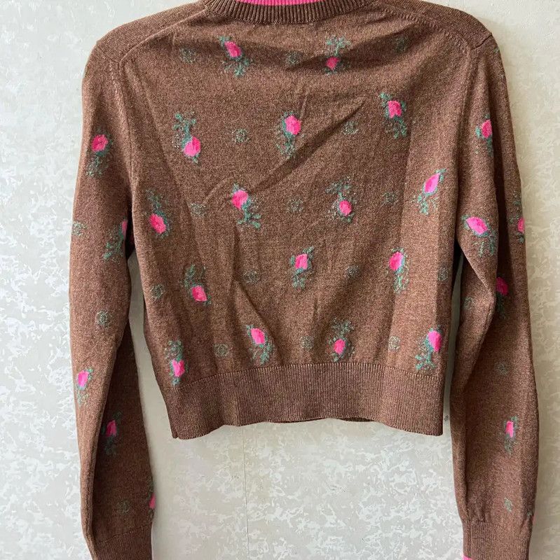 Chanel Chanel Brown Cashmere Sweater with Floral Design 0089 Size S / US 4 / IT 40 - 2 Thumbnail