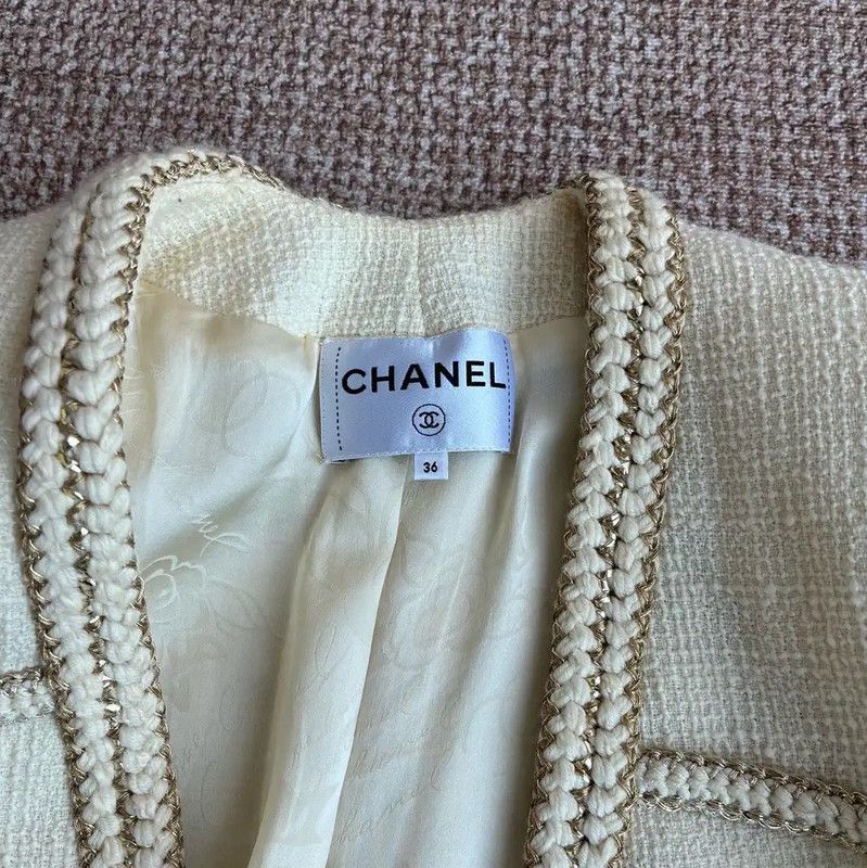 Chanel Chanel Off-White Wool Women's Jacket 0089 Size S / US 4 / IT 40 - 3 Thumbnail