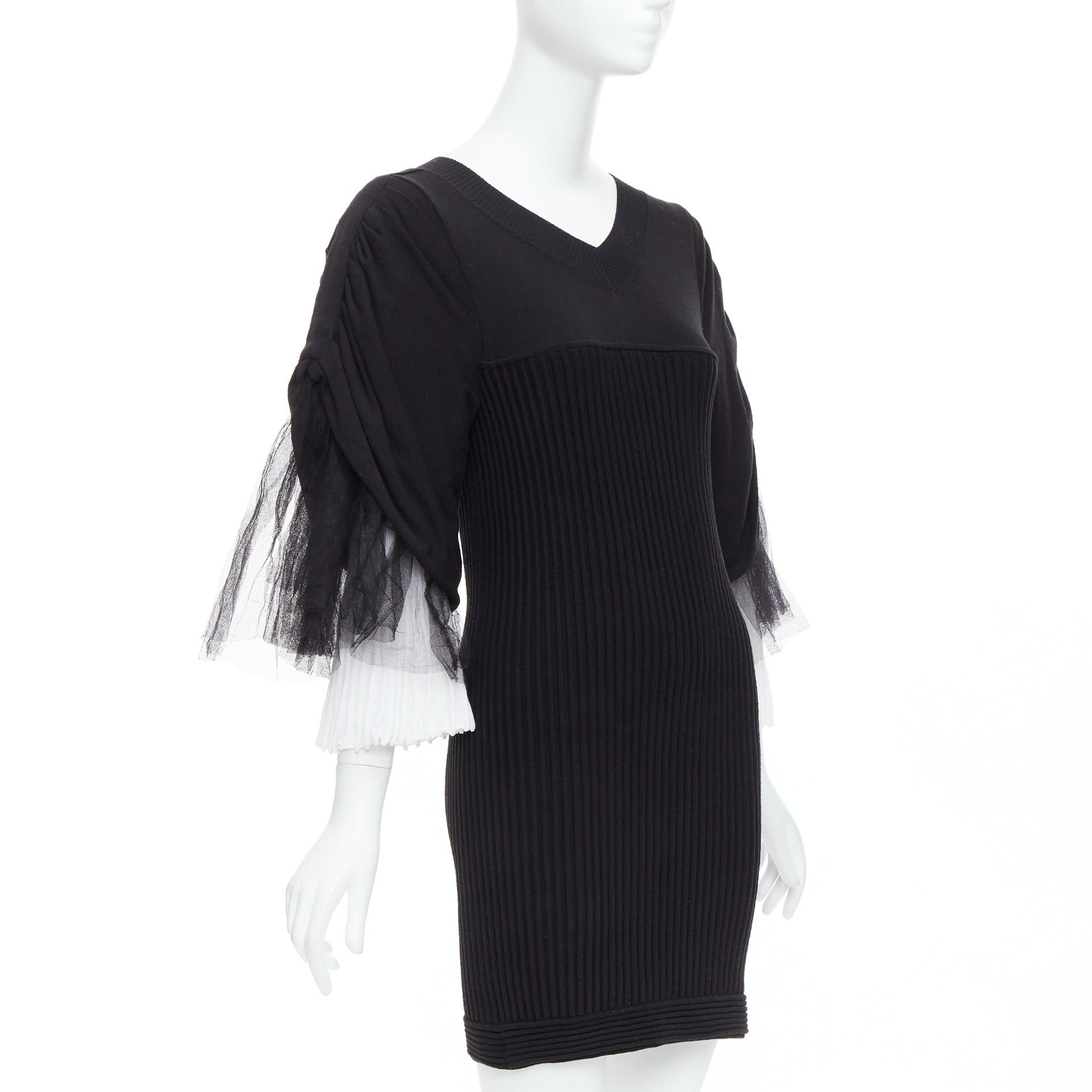 Chanel CHANEL 09P Runway Vintage black cream cotton puff tulle sleeve dress FR38 M Size XXL / US 16-18 / IT 52-54 - 3 Thumbnail
