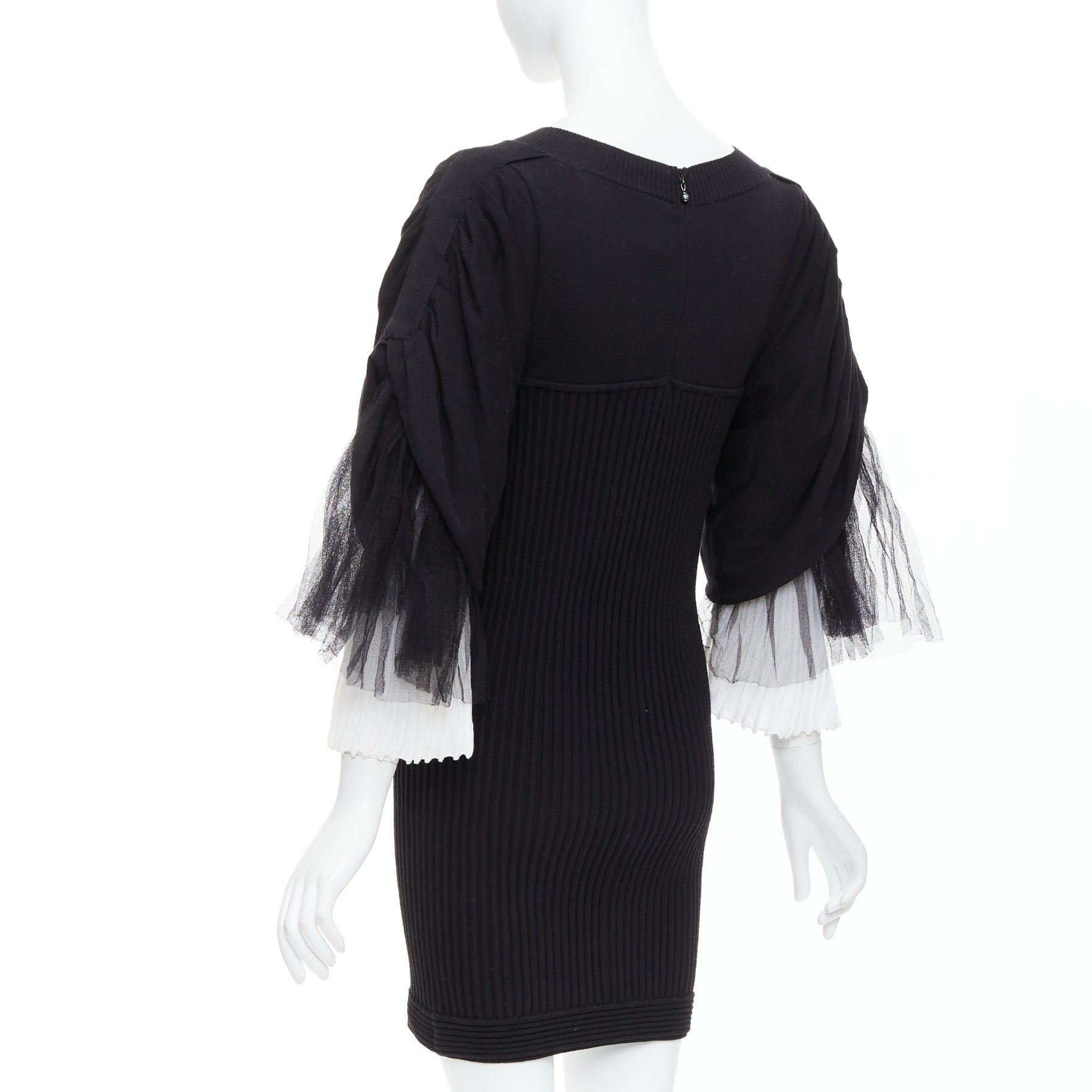 Chanel CHANEL 09P Runway Vintage black cream cotton puff tulle sleeve dress FR38 M Size XXL / US 16-18 / IT 52-54 - 6 Thumbnail