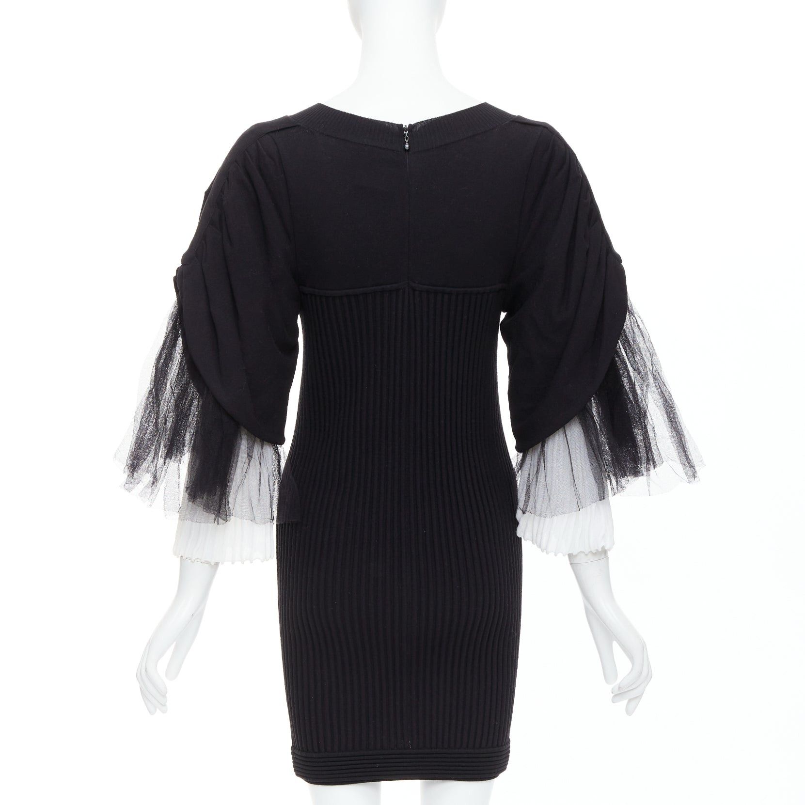 Chanel CHANEL 09P Runway Vintage black cream cotton puff tulle sleeve dress FR38 M Size XXL / US 16-18 / IT 52-54 - 5 Thumbnail