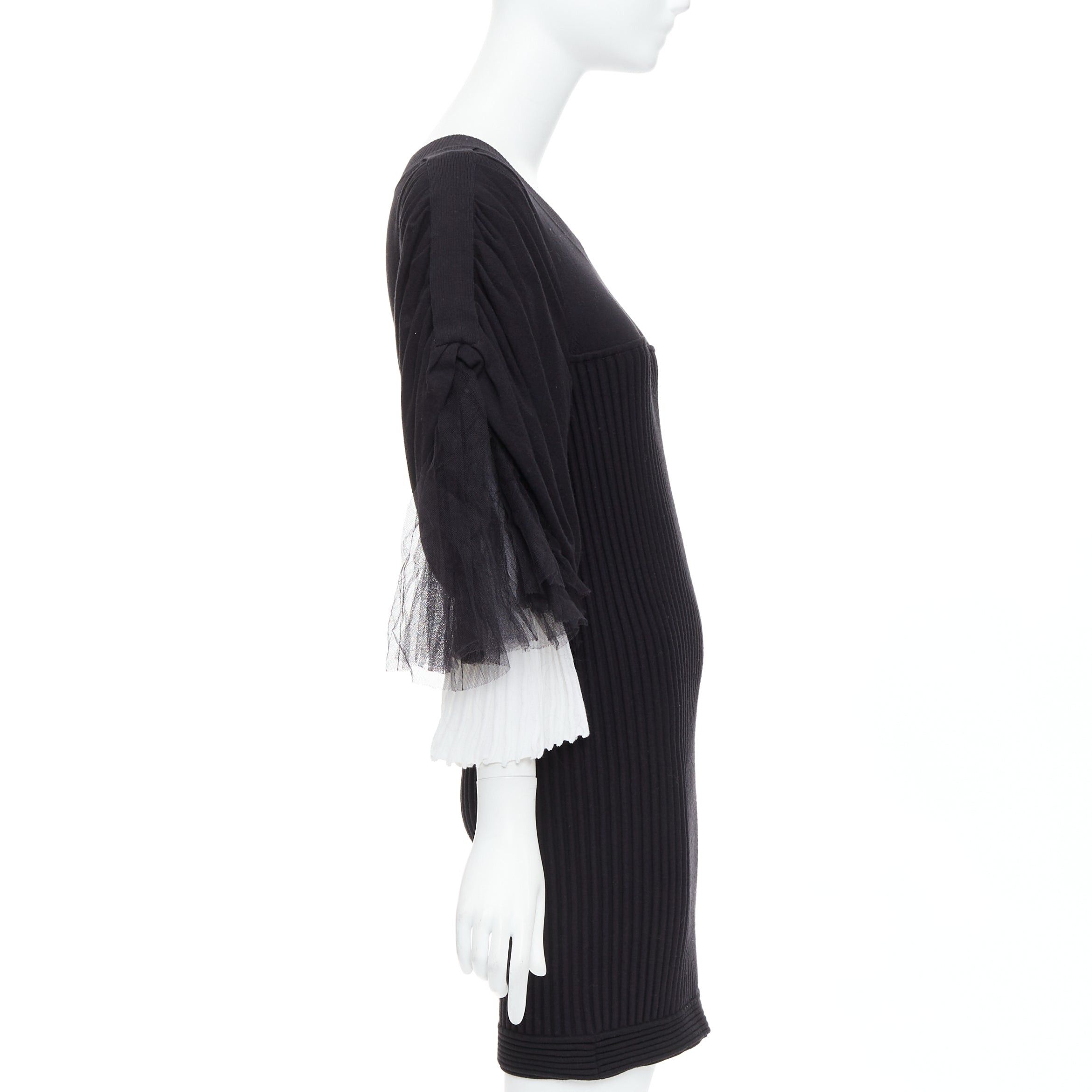 Chanel CHANEL 09P Runway Vintage black cream cotton puff tulle sleeve dress FR38 M Size XXL / US 16-18 / IT 52-54 - 4 Thumbnail