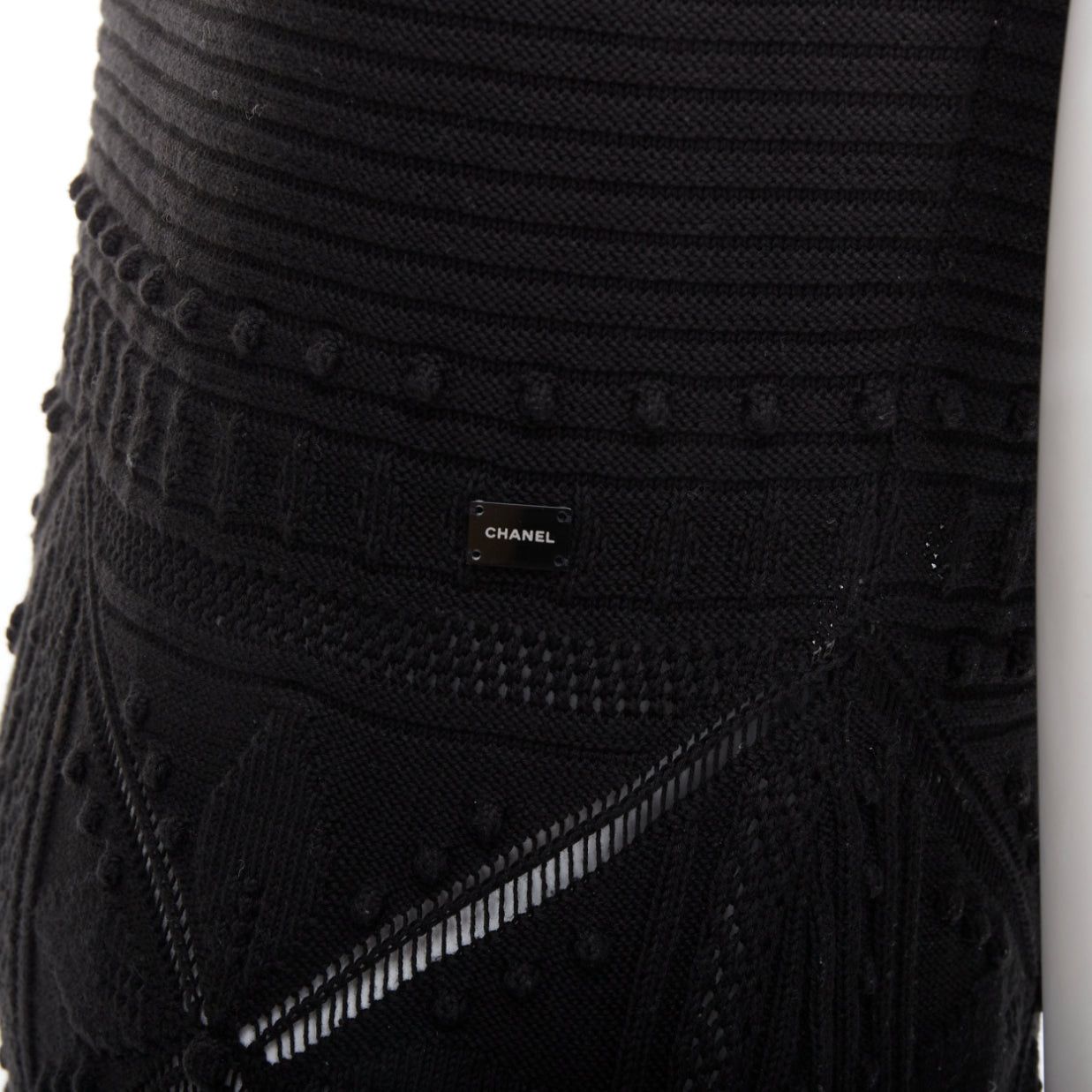 Chanel CHANEL 04P black cotton knitted pointelle floral sheer knee dress FR38 M Size M / US 6-8 / IT 42-44 - 2 Thumbnail