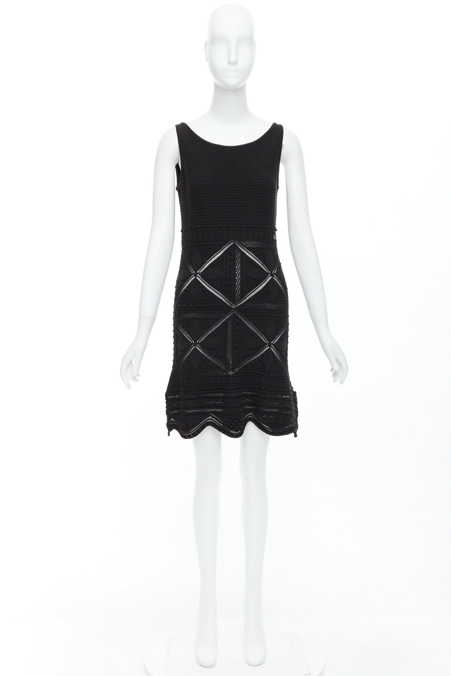 Chanel CHANEL 04P black cotton knitted pointelle floral sheer knee dress FR38 M Size M / US 6-8 / IT 42-44 - 9 Thumbnail