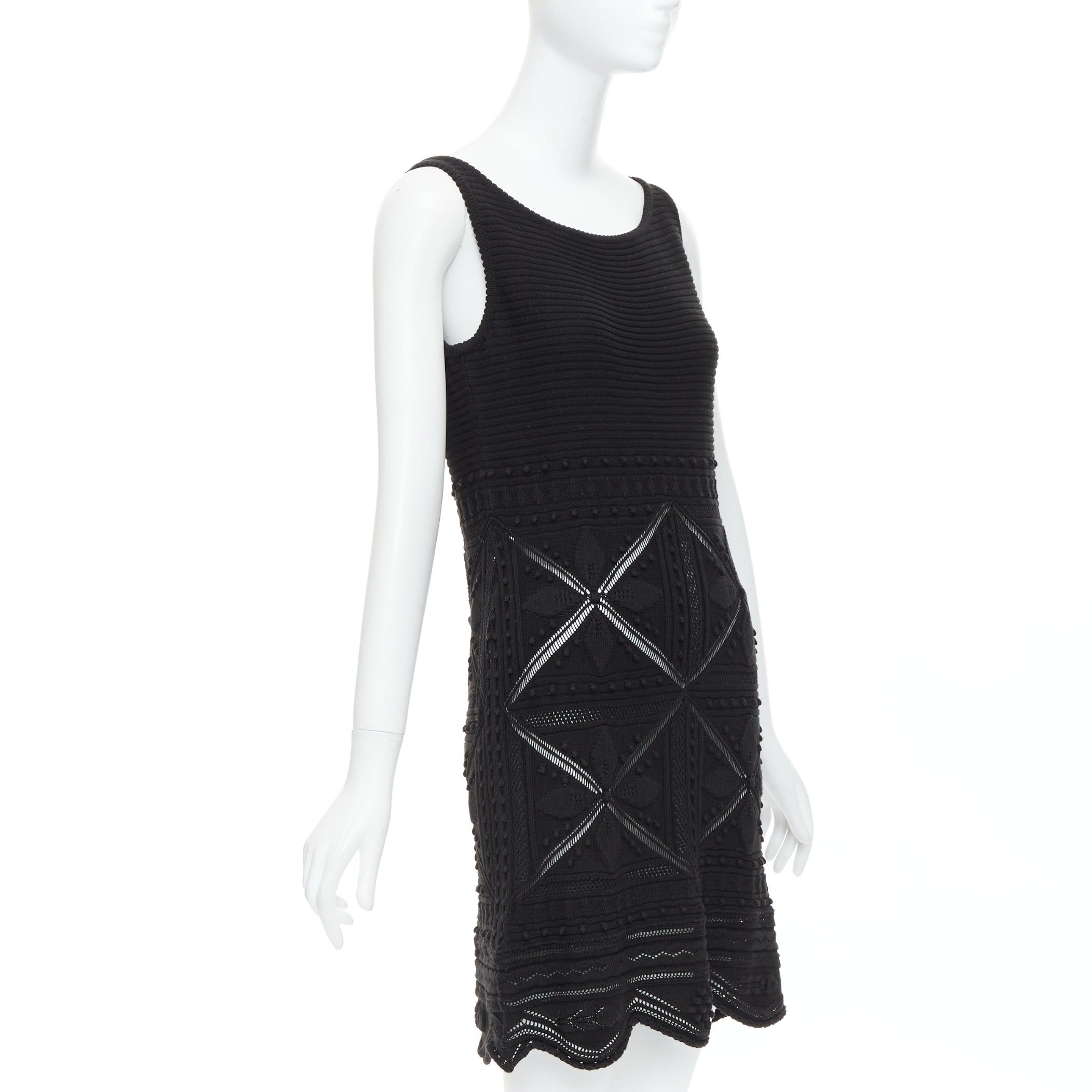 Chanel CHANEL 04P black cotton knitted pointelle floral sheer knee dress FR38 M Size M / US 6-8 / IT 42-44 - 3 Thumbnail