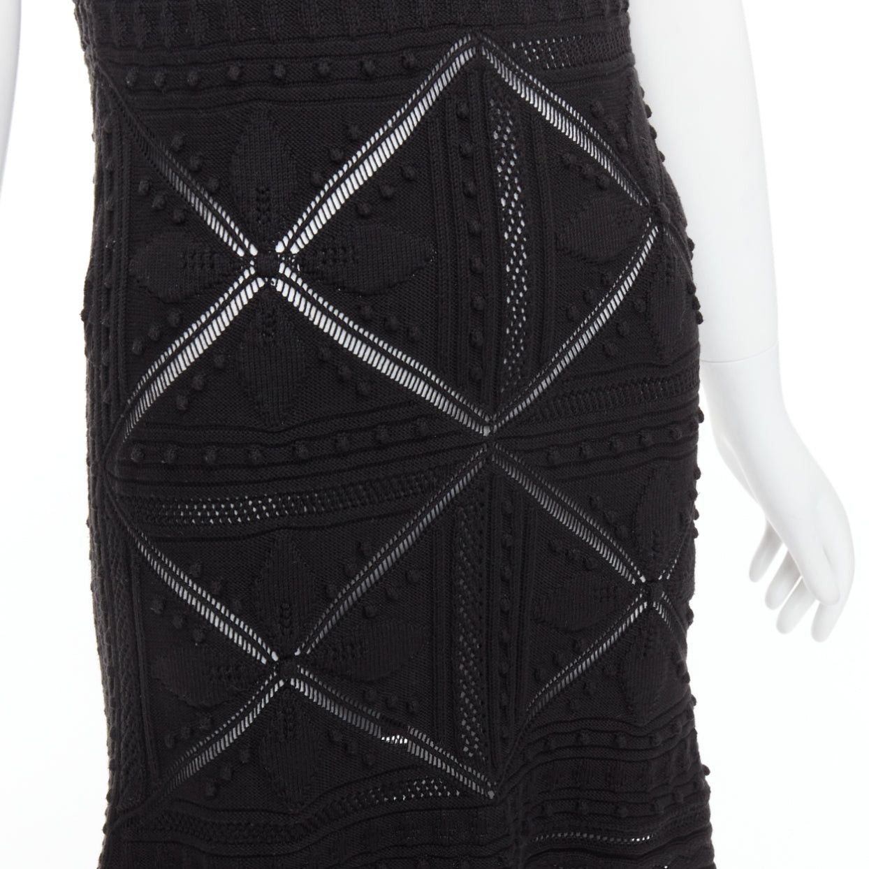 Chanel CHANEL 04P black cotton knitted pointelle floral sheer knee dress FR38 M Size M / US 6-8 / IT 42-44 - 7 Thumbnail