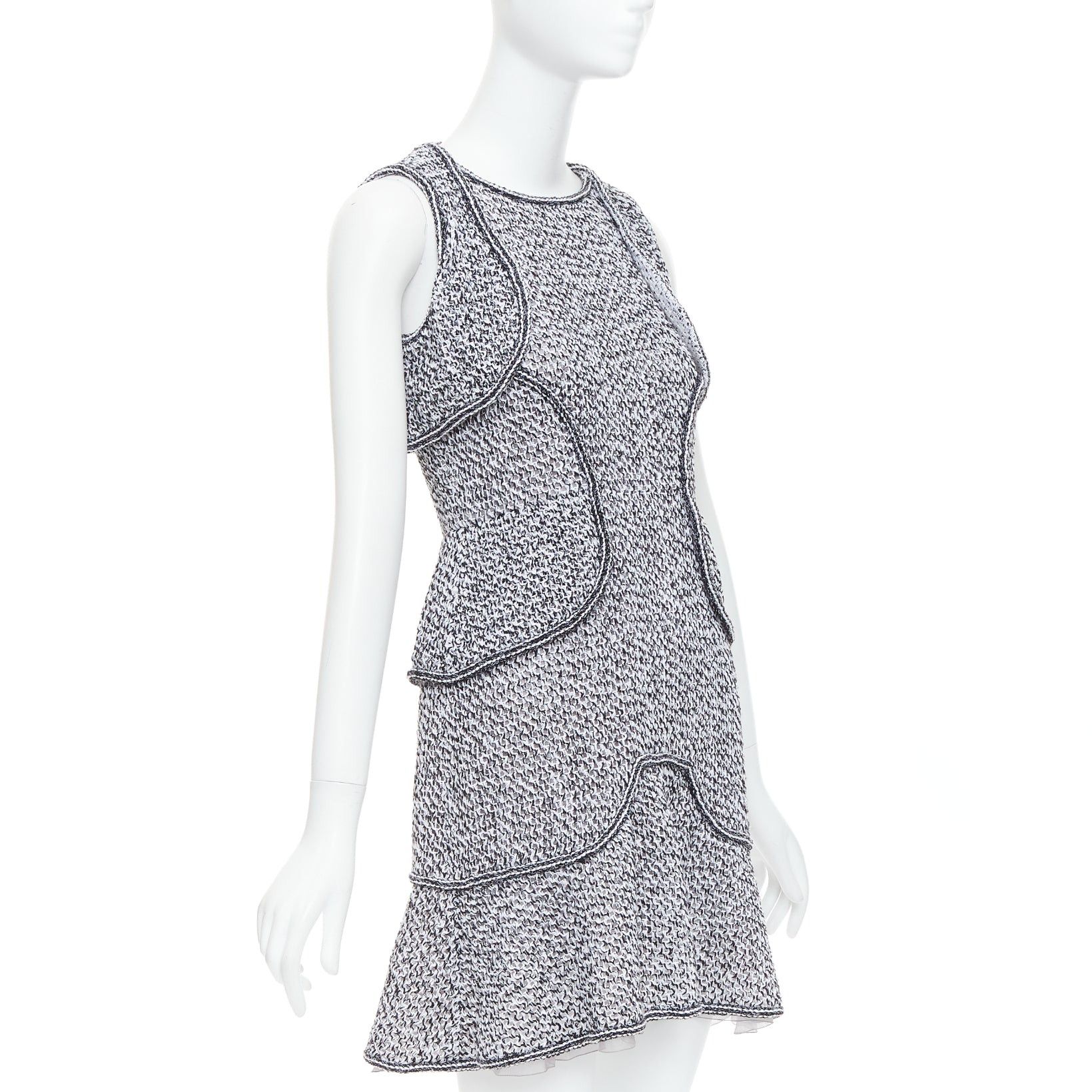Chanel CHANEL 2015 Runway grey cotton tweed CC button ruffle dress FR36 S Size S / US 4 / IT 40 - 3 Thumbnail