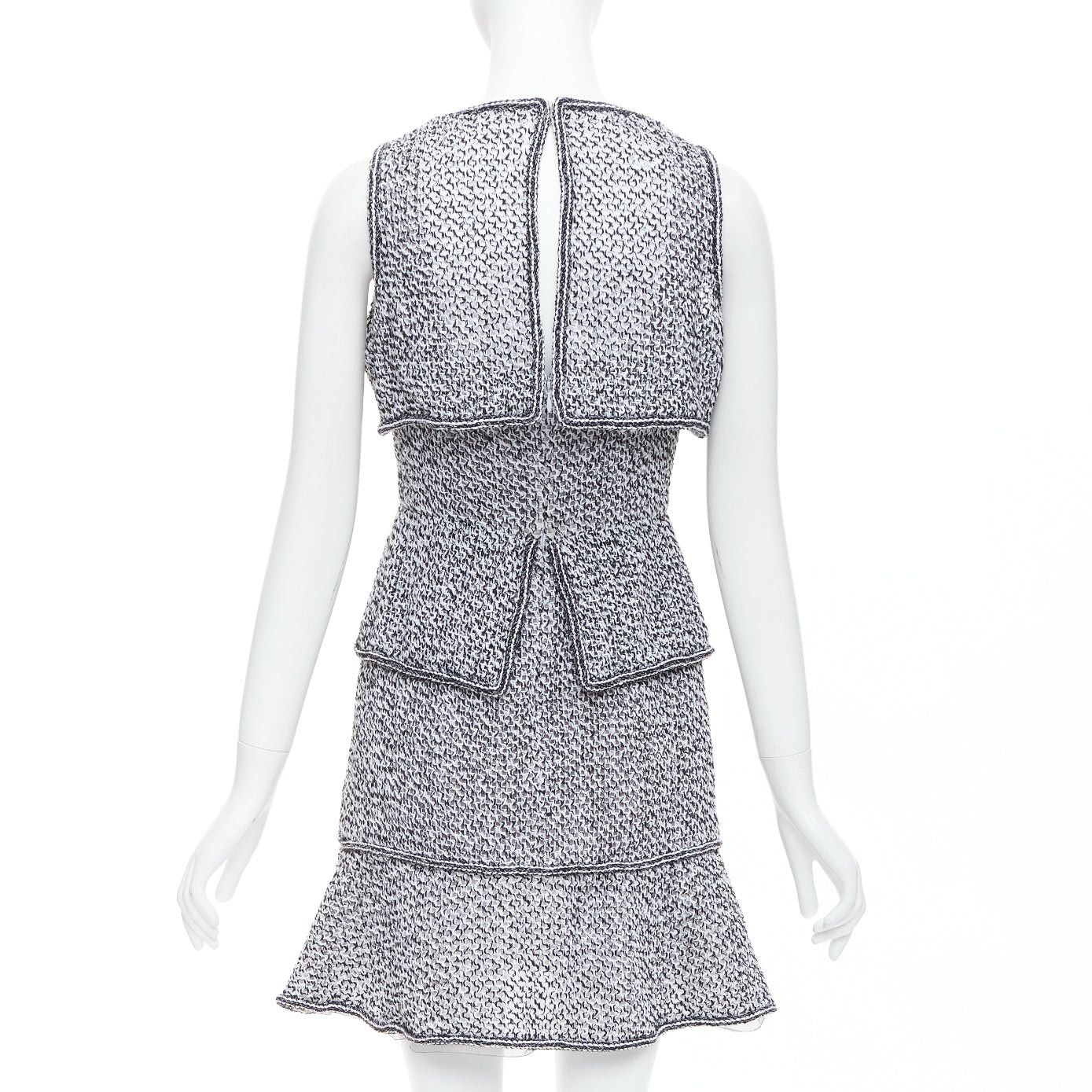 Chanel CHANEL 2015 Runway grey cotton tweed CC button ruffle dress FR36 S Size S / US 4 / IT 40 - 5 Thumbnail