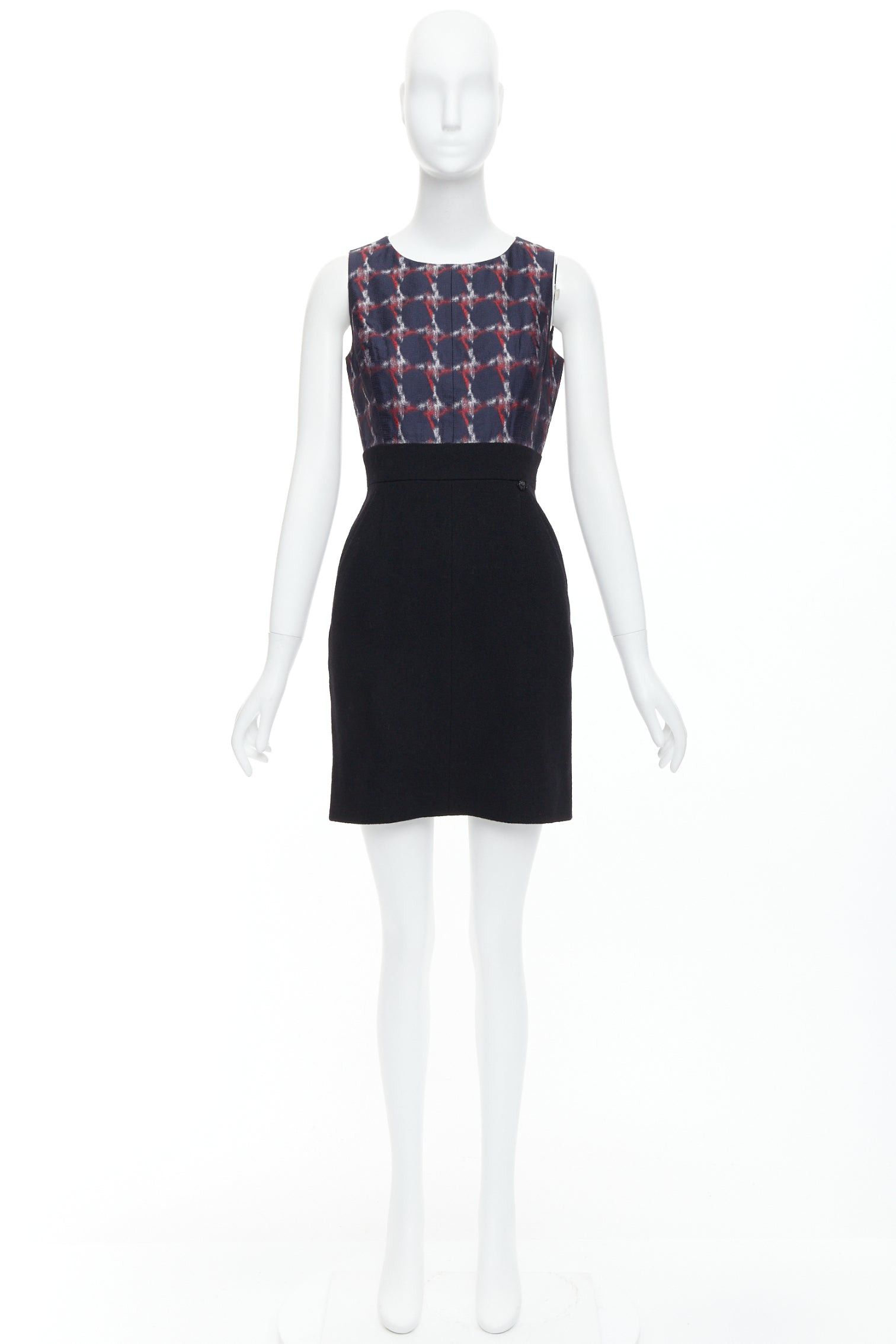Chanel CHANEL 08A Paris-Venice navy red houndstooth print wool silk shift dress Size M / US 6-8 / IT 42-44 - 9 Thumbnail