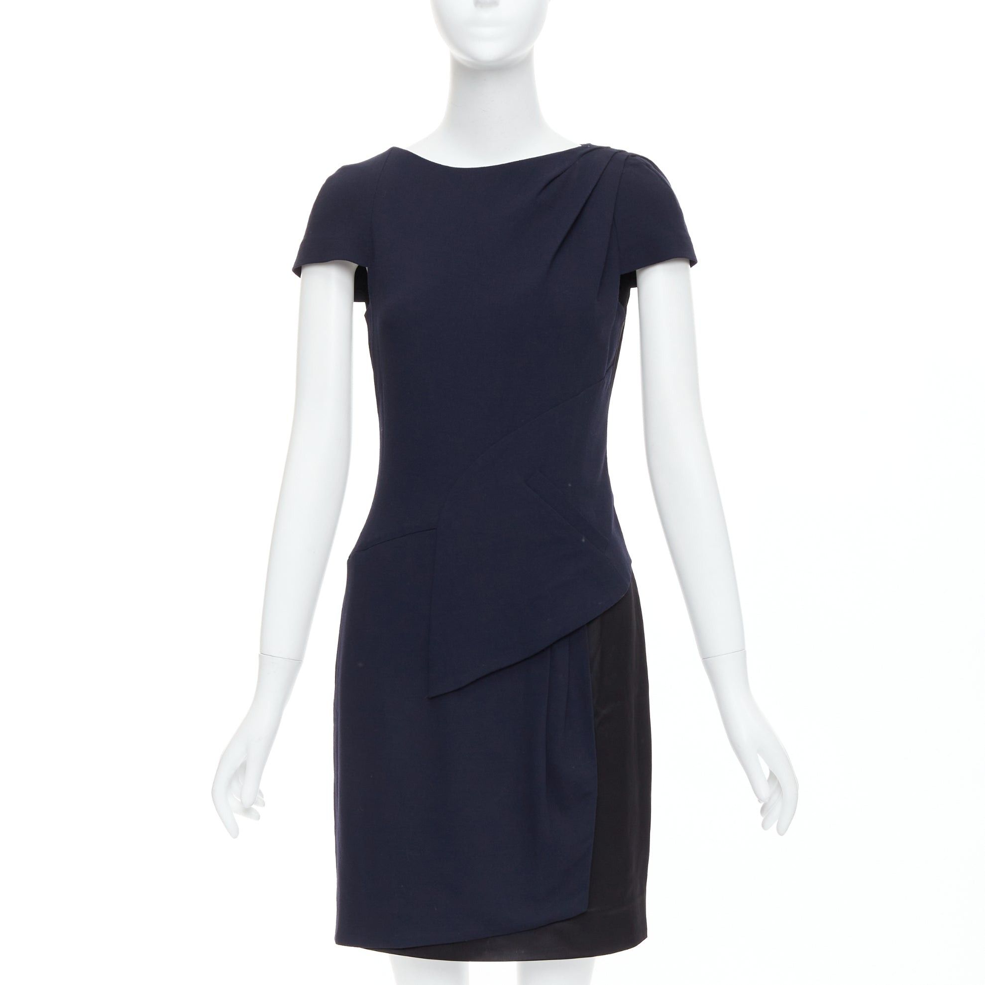 Chanel CHANEL navy black rayon wool blend draped pleated shift dress FR36 S Size S / US 4 / IT 40 - 3 Thumbnail
