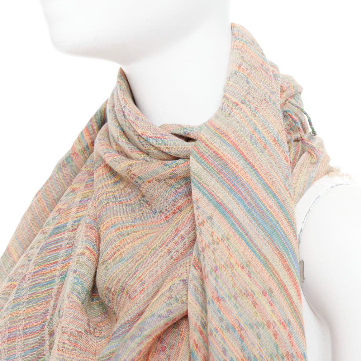 Gucci GUCCI rainbow cotton yarn GG monogram jacquard fringed large scarf Size ONE SIZE - 6 Thumbnail