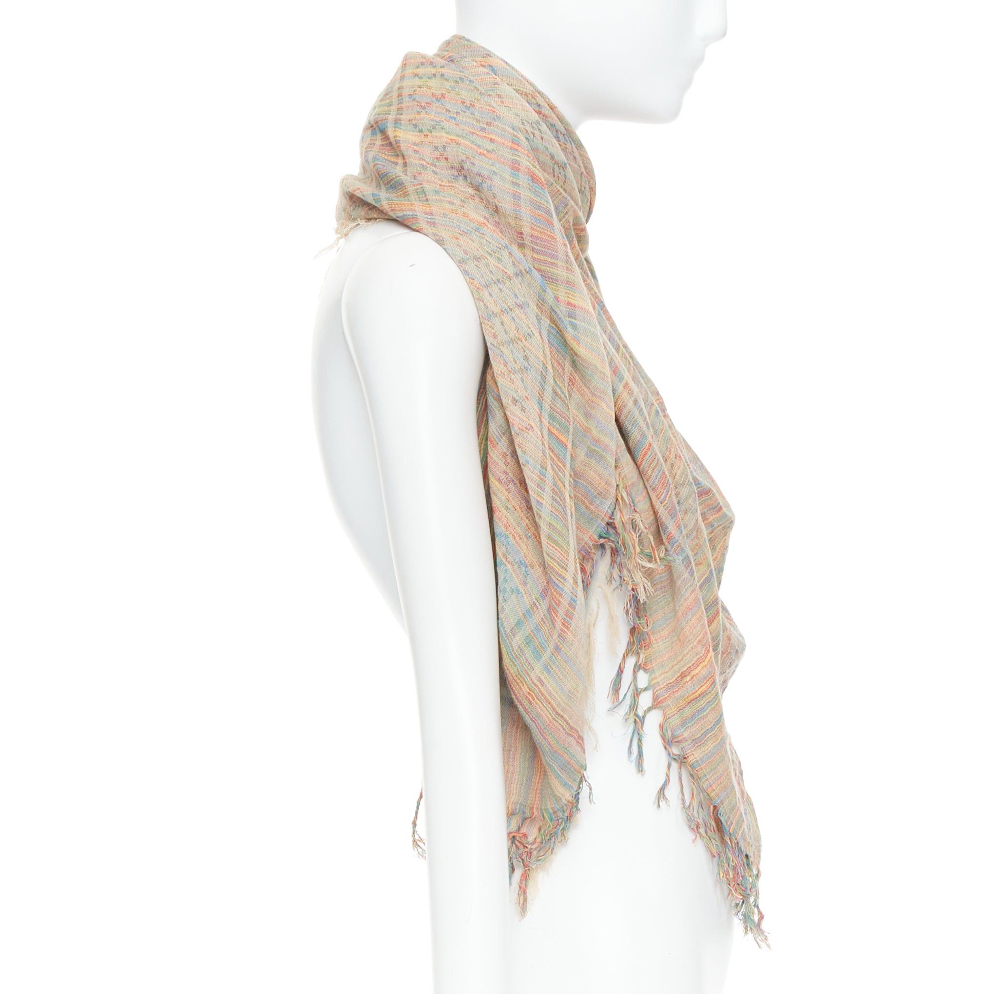 Gucci GUCCI rainbow cotton yarn GG monogram jacquard fringed large scarf Size ONE SIZE - 3 Thumbnail