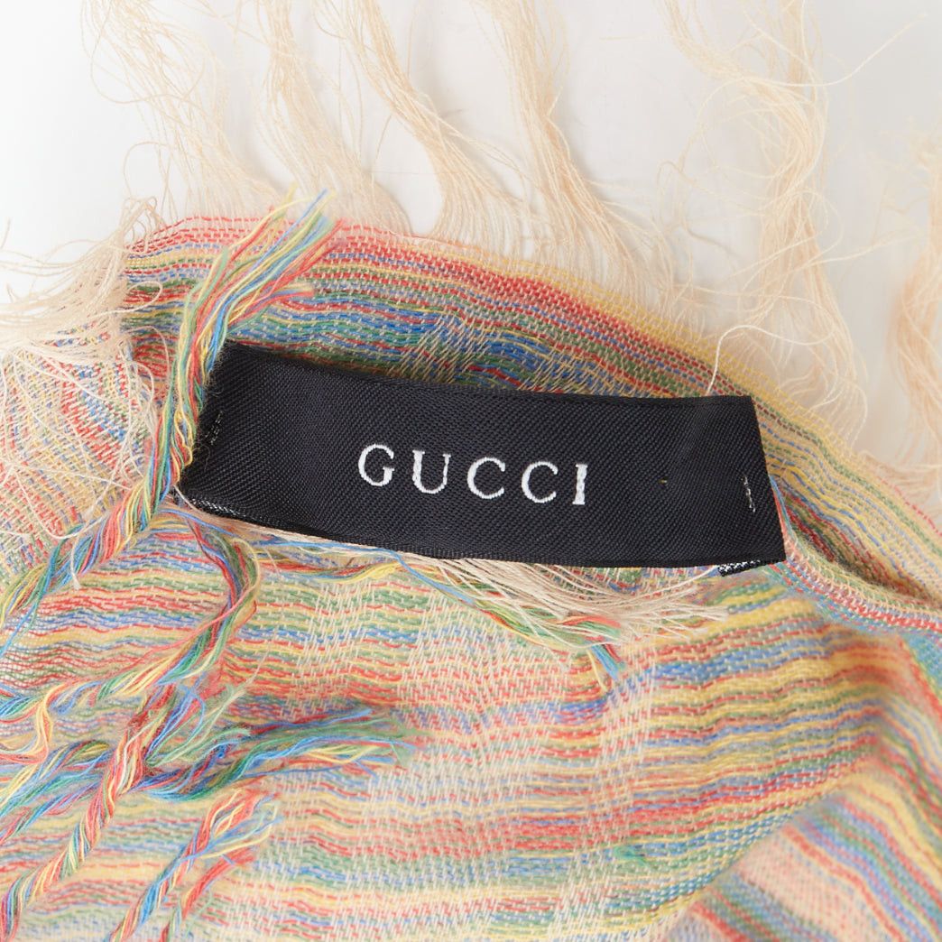 Gucci GUCCI rainbow cotton yarn GG monogram jacquard fringed large scarf Size ONE SIZE - 8 Thumbnail