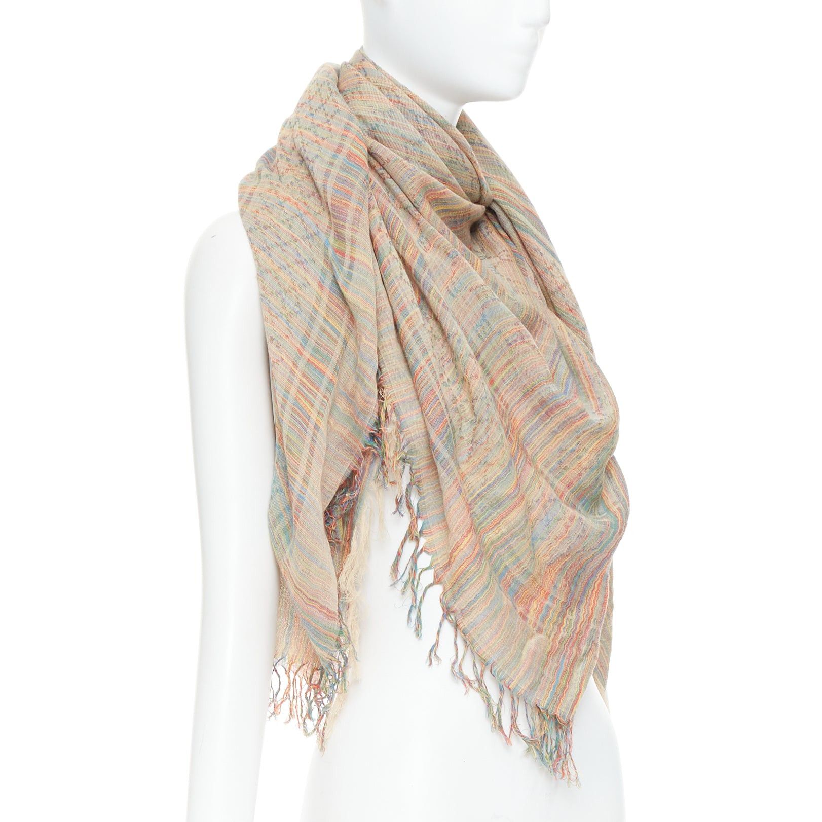 Gucci GUCCI rainbow cotton yarn GG monogram jacquard fringed large scarf Size ONE SIZE - 2 Thumbnail