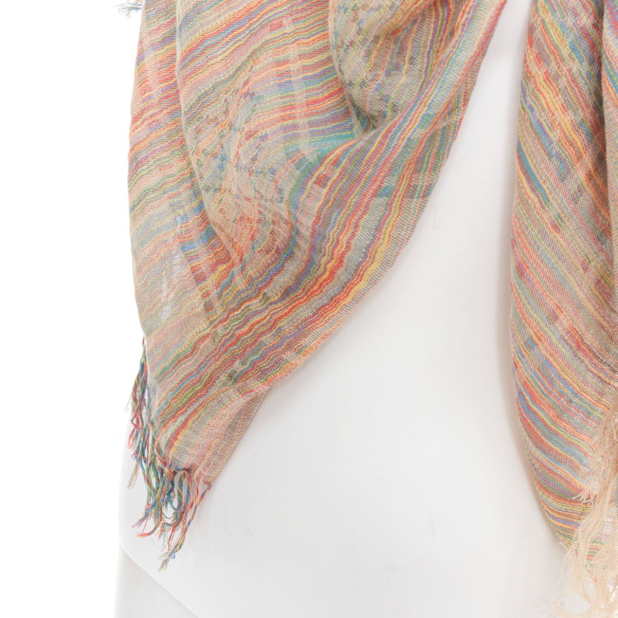 Gucci GUCCI rainbow cotton yarn GG monogram jacquard fringed large scarf Size ONE SIZE - 7 Thumbnail