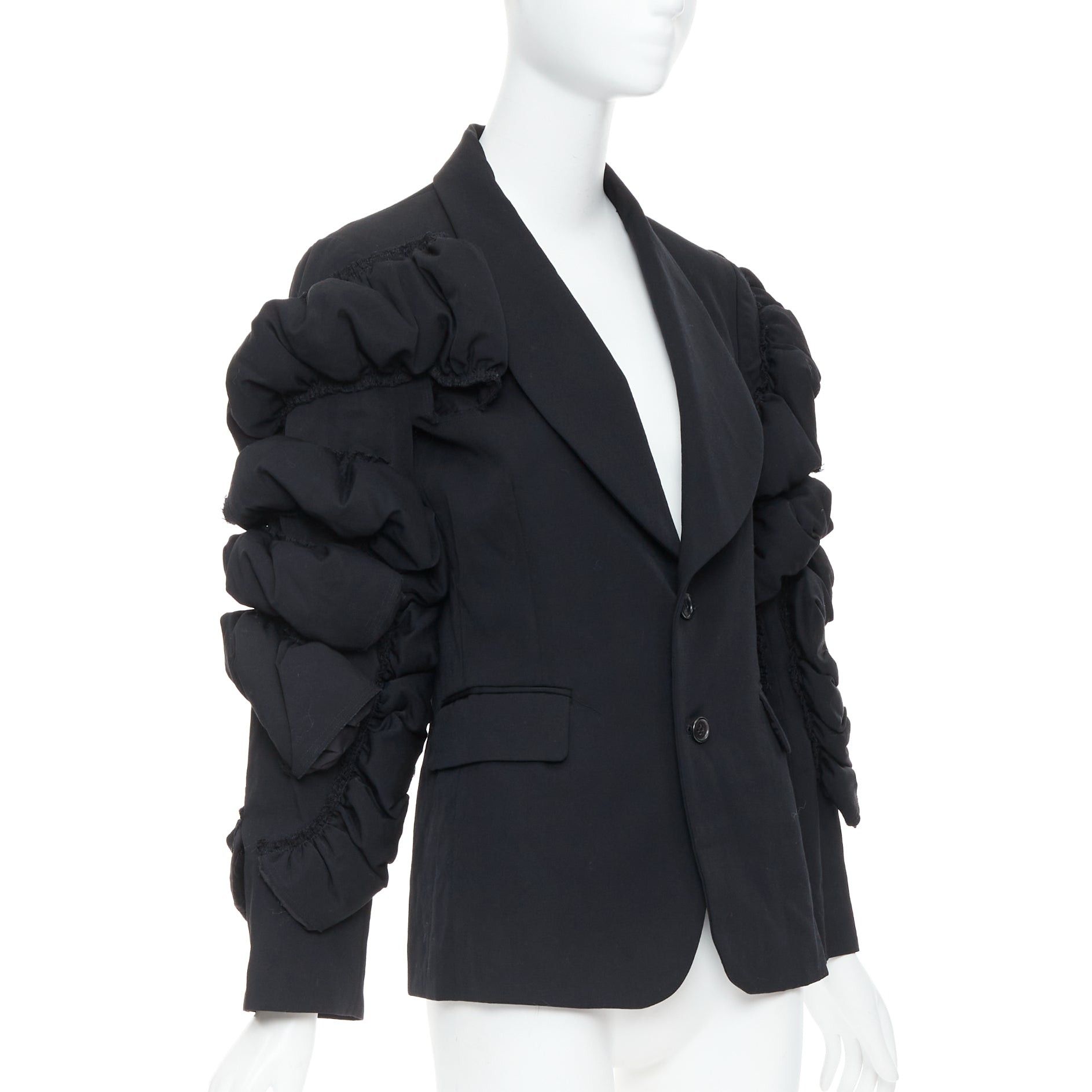 Comme des Garcons COMME DES GARCONS 2013 black wool tiered puff sleeve blazer jacket S Size S / US 4 / IT 40 - 4 Thumbnail