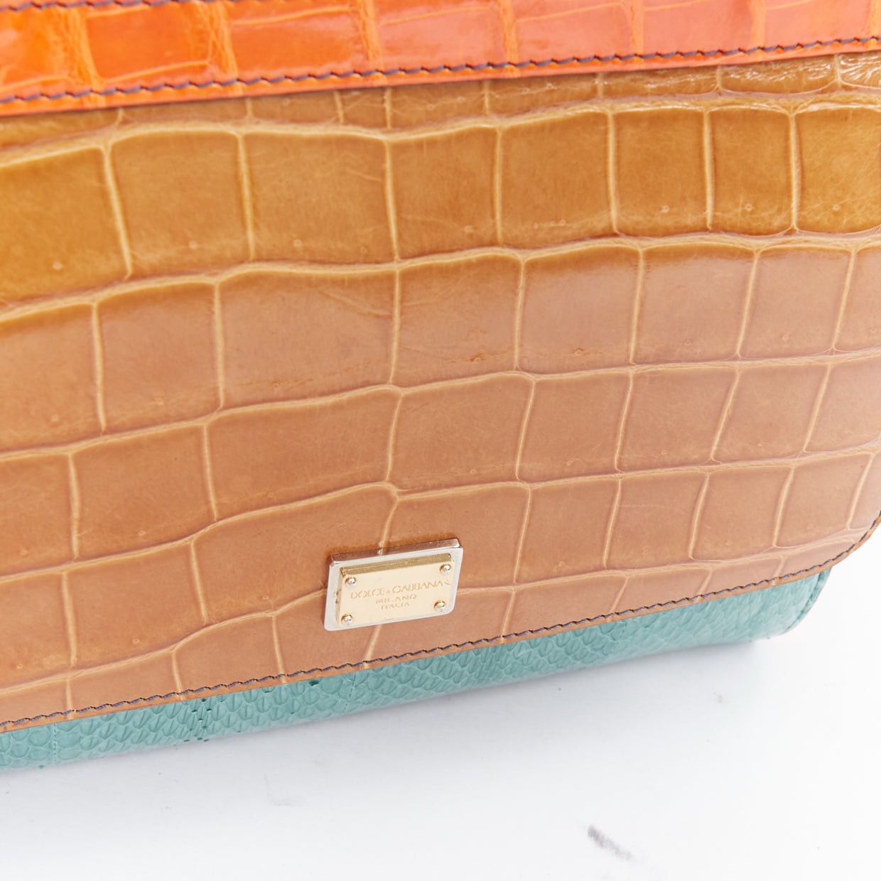 Dolce & Gabbana DOLCE GABBANA Miss Sicily colorblock scaled leather satchel crossbody bag Size ONE SIZE - 7 Thumbnail