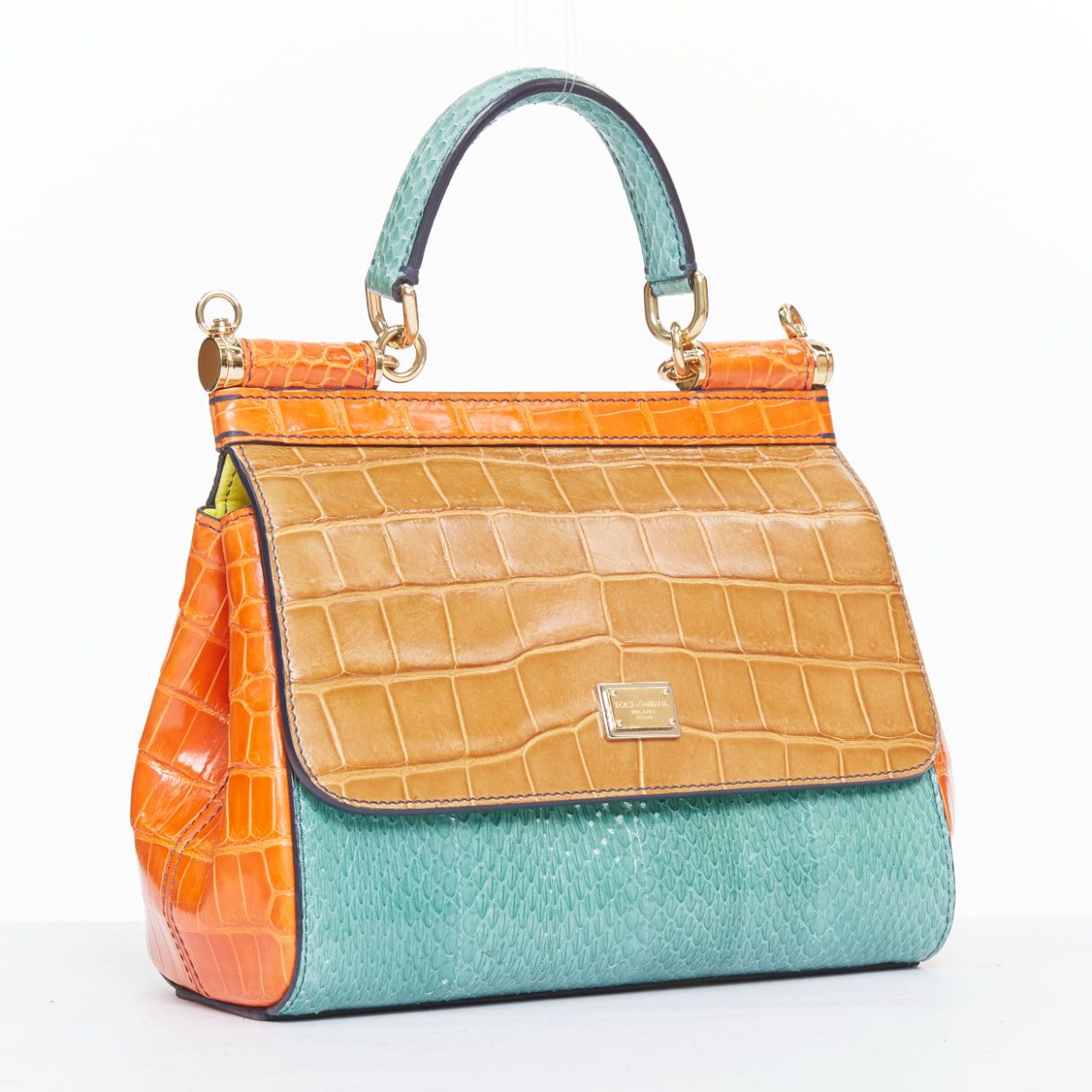 Dolce & Gabbana DOLCE GABBANA Miss Sicily colorblock scaled leather satchel crossbody bag Size ONE SIZE - 3 Thumbnail