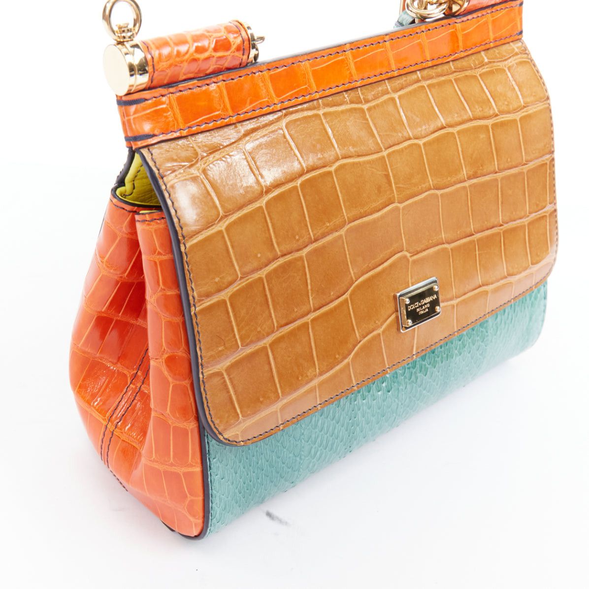 Dolce & Gabbana DOLCE GABBANA Miss Sicily colorblock scaled leather satchel crossbody bag Size ONE SIZE - 8 Thumbnail
