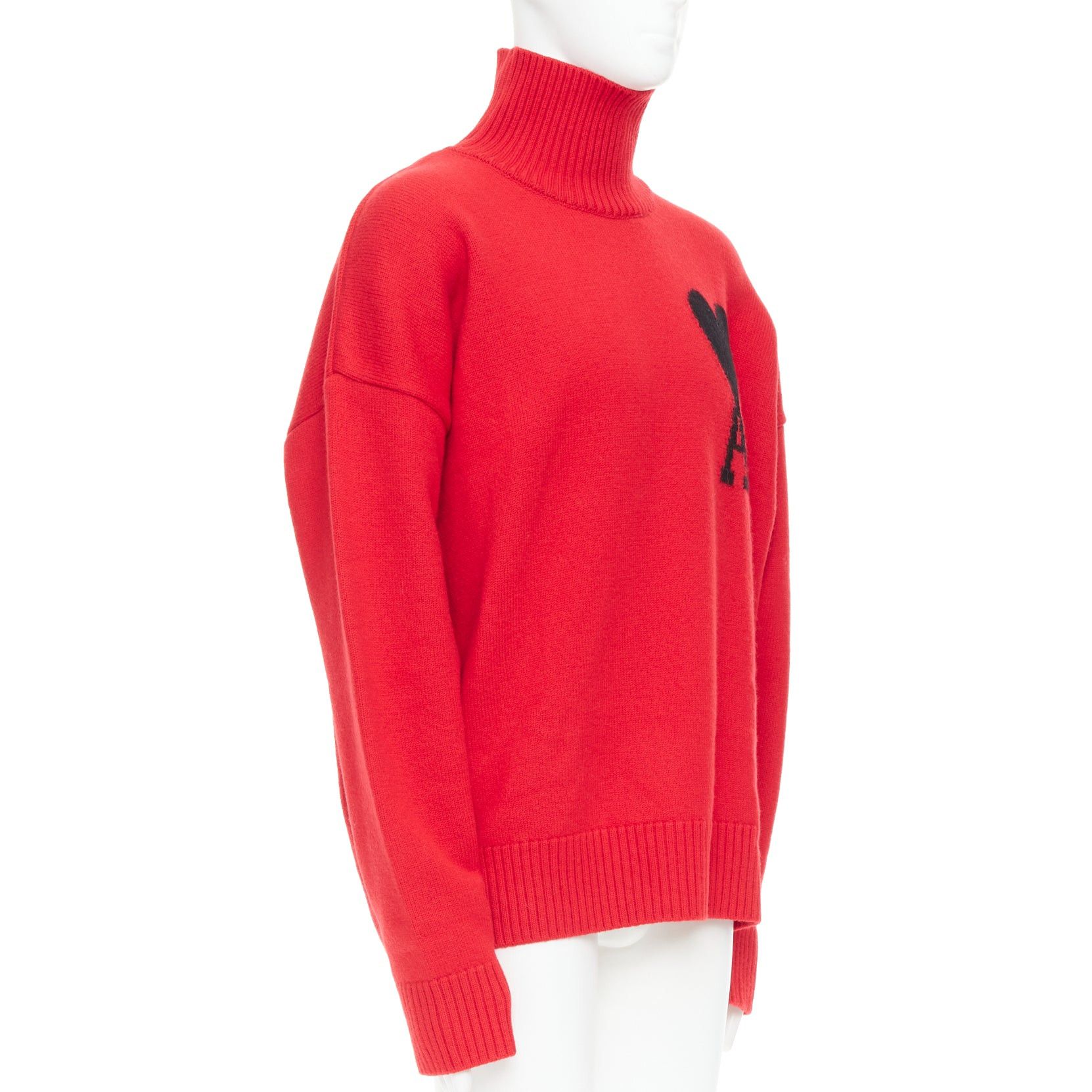 AMI AMI de Coeur red virgin wool black heart logo turtleneck sweater L Size US L / EU 52-54 / 3 - 3 Thumbnail