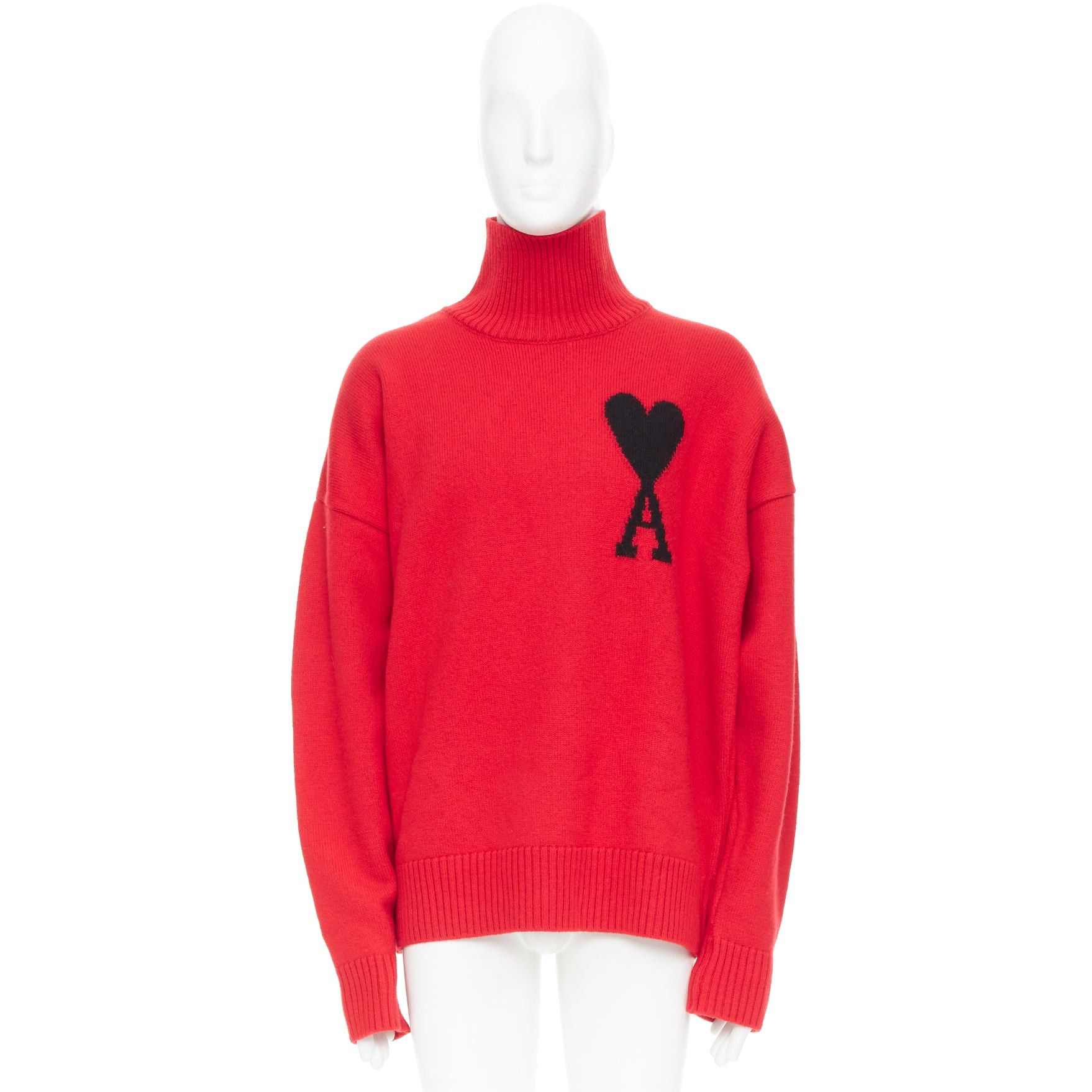 AMI AMI de Coeur red virgin wool black heart logo turtleneck sweater L Size US L / EU 52-54 / 3 - 9 Thumbnail
