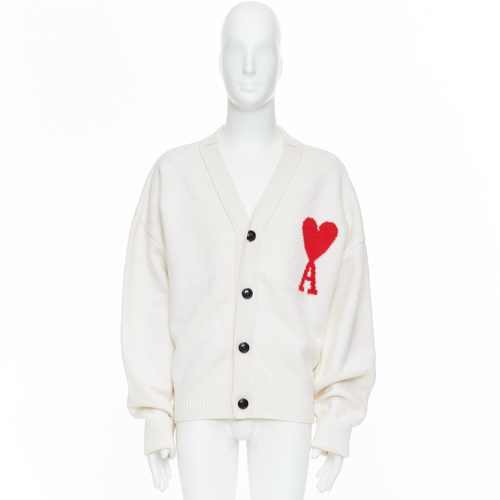 AMI AMI De Coeur cream virgin wool heart logo buttoned cardigan XL Size US XL / EU 56 / 4 - 10 Thumbnail