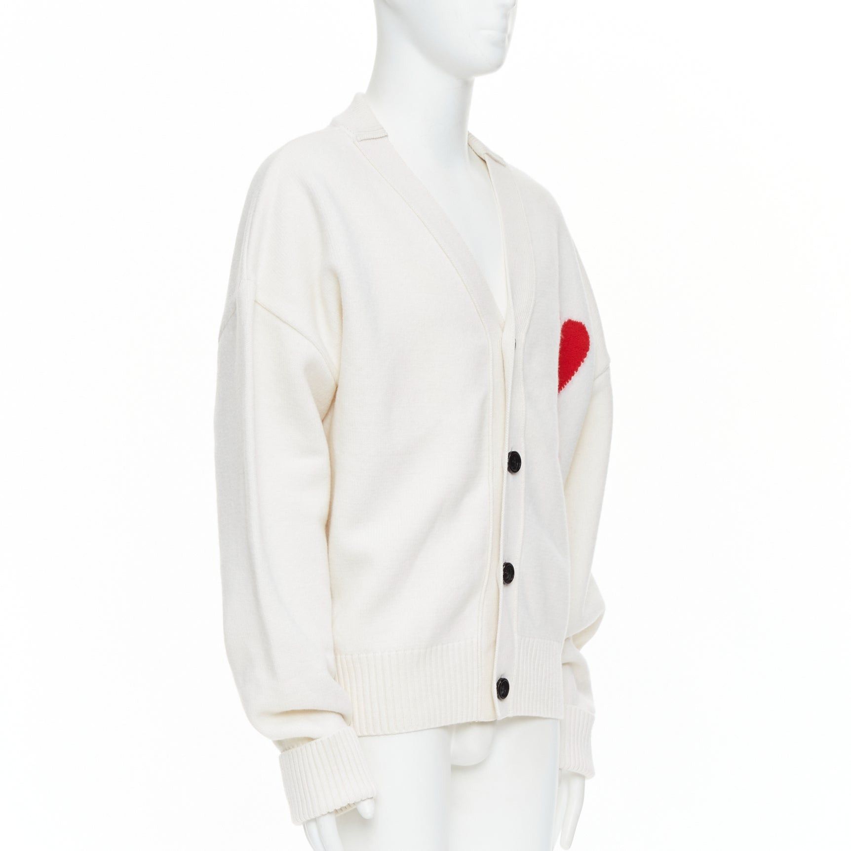 AMI AMI De Coeur cream virgin wool heart logo buttoned cardigan XL Size US XL / EU 56 / 4 - 4 Thumbnail
