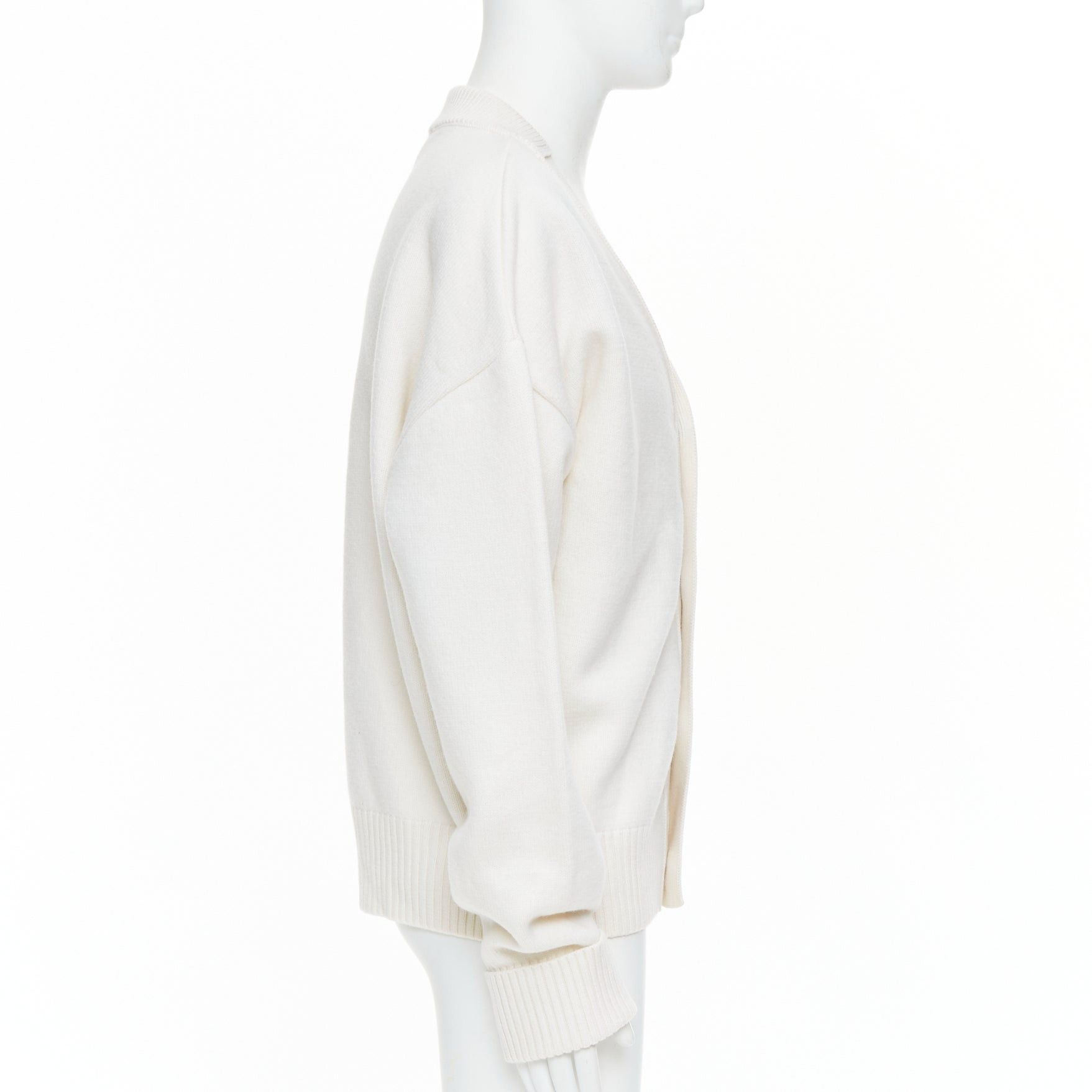 AMI AMI De Coeur cream virgin wool heart logo buttoned cardigan XL Size US XL / EU 56 / 4 - 5 Thumbnail