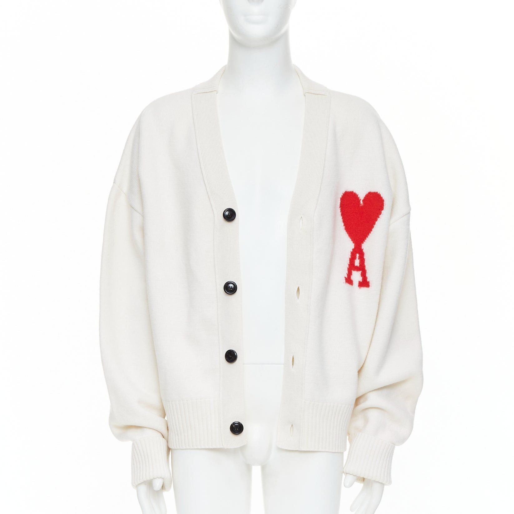 AMI AMI De Coeur cream virgin wool heart logo buttoned cardigan XL Size US XL / EU 56 / 4 - 3 Thumbnail