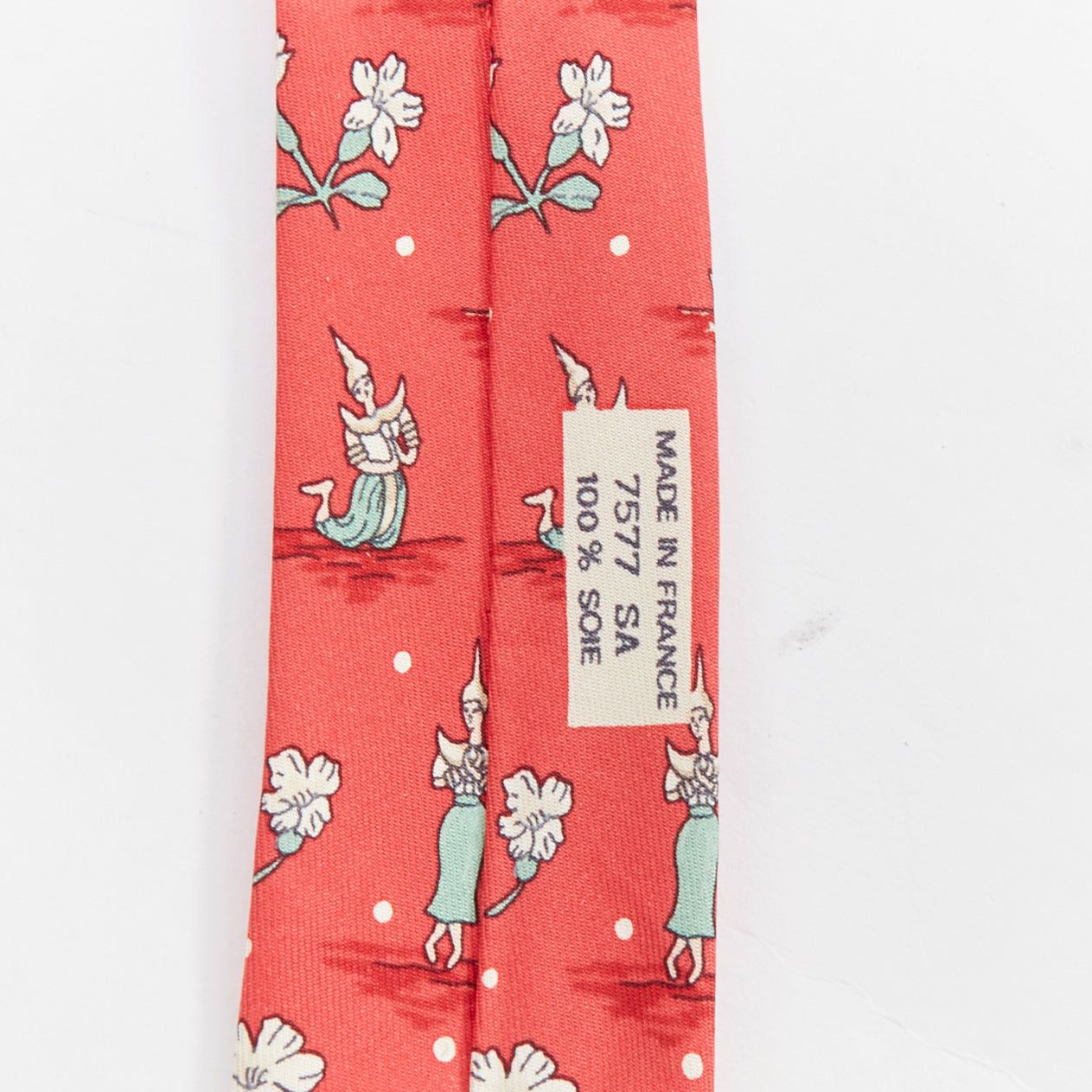Hermes HERMES 7577 SA red green Thailand Pagoda Floral print silk tie Size ONE SIZE - 4 Thumbnail