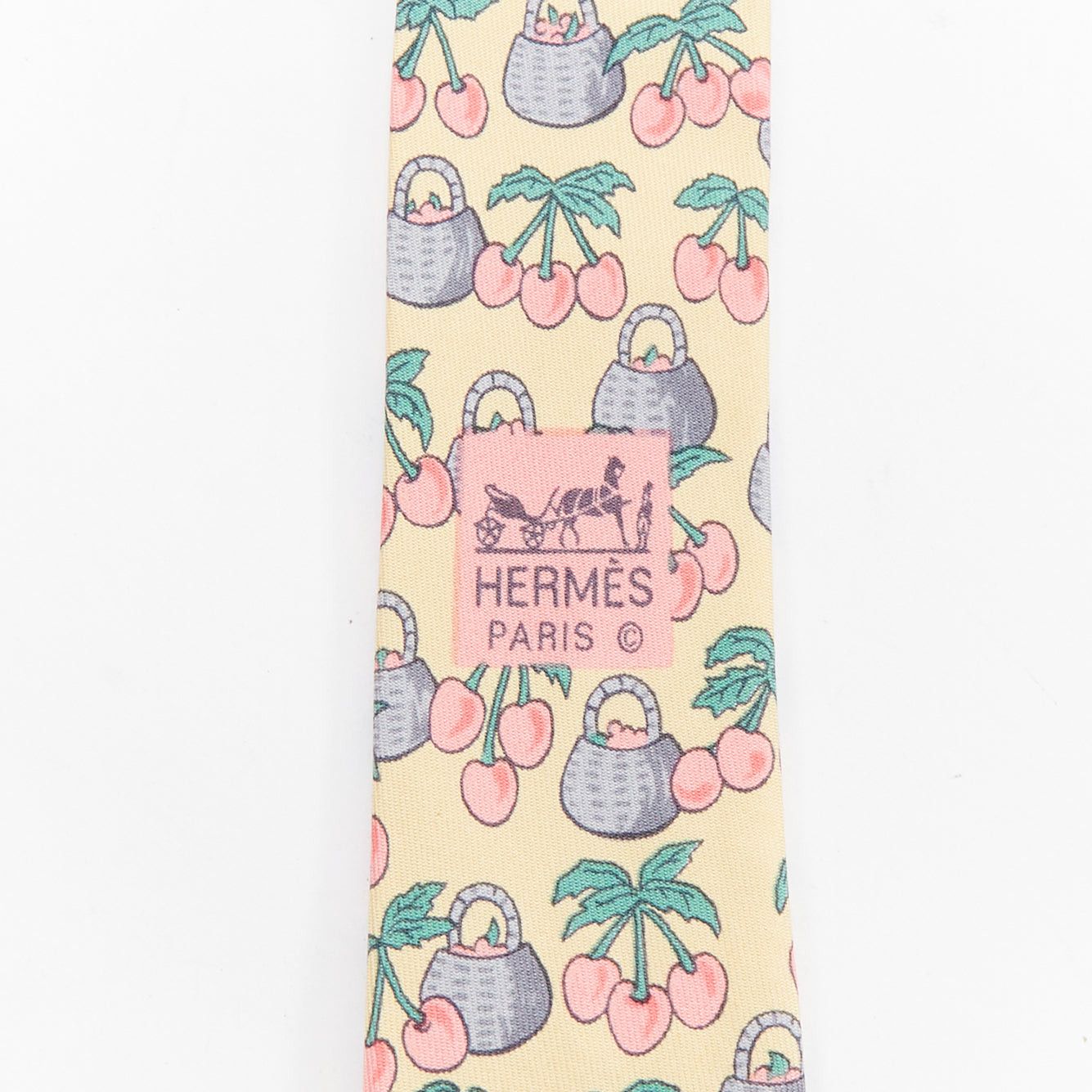Hermes HERMES 7430 HA yellow red blue cherry basket print silk tie Size ONE SIZE - 4 Thumbnail