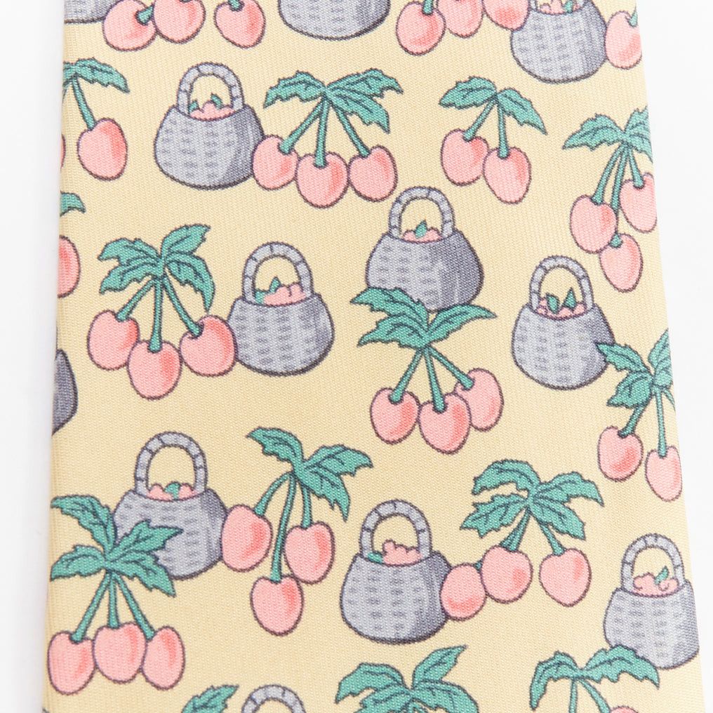 Hermes HERMES 7430 HA yellow red blue cherry basket print silk tie Size ONE SIZE - 3 Thumbnail