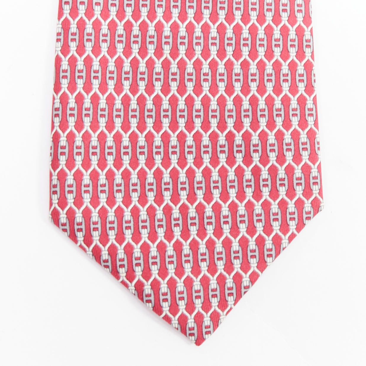 Hermes HERMES 7199 UA red grey signature H chain lock print silk tie Size ONE SIZE - 2 Thumbnail