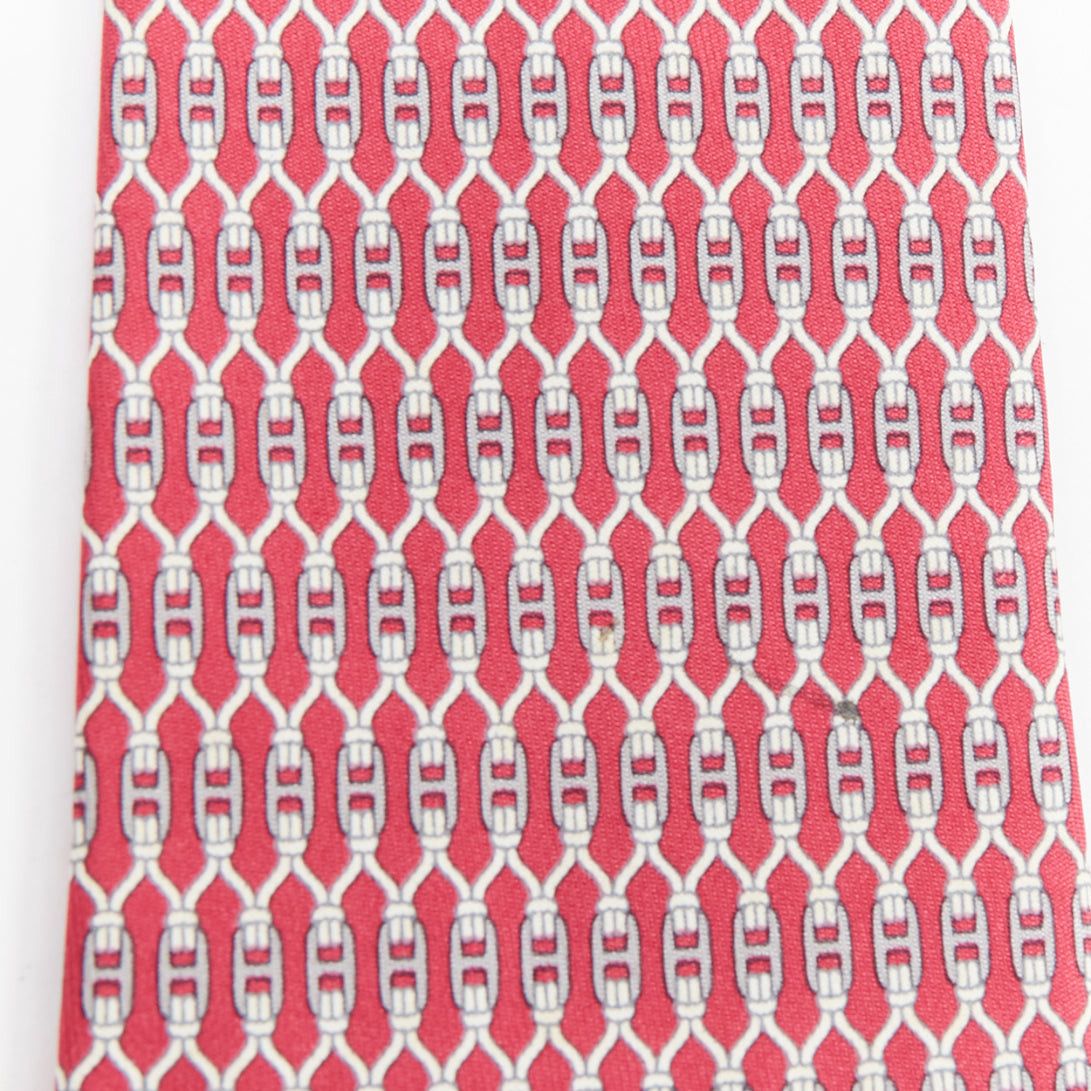Hermes HERMES 7199 UA red grey signature H chain lock print silk tie Size ONE SIZE - 3 Thumbnail