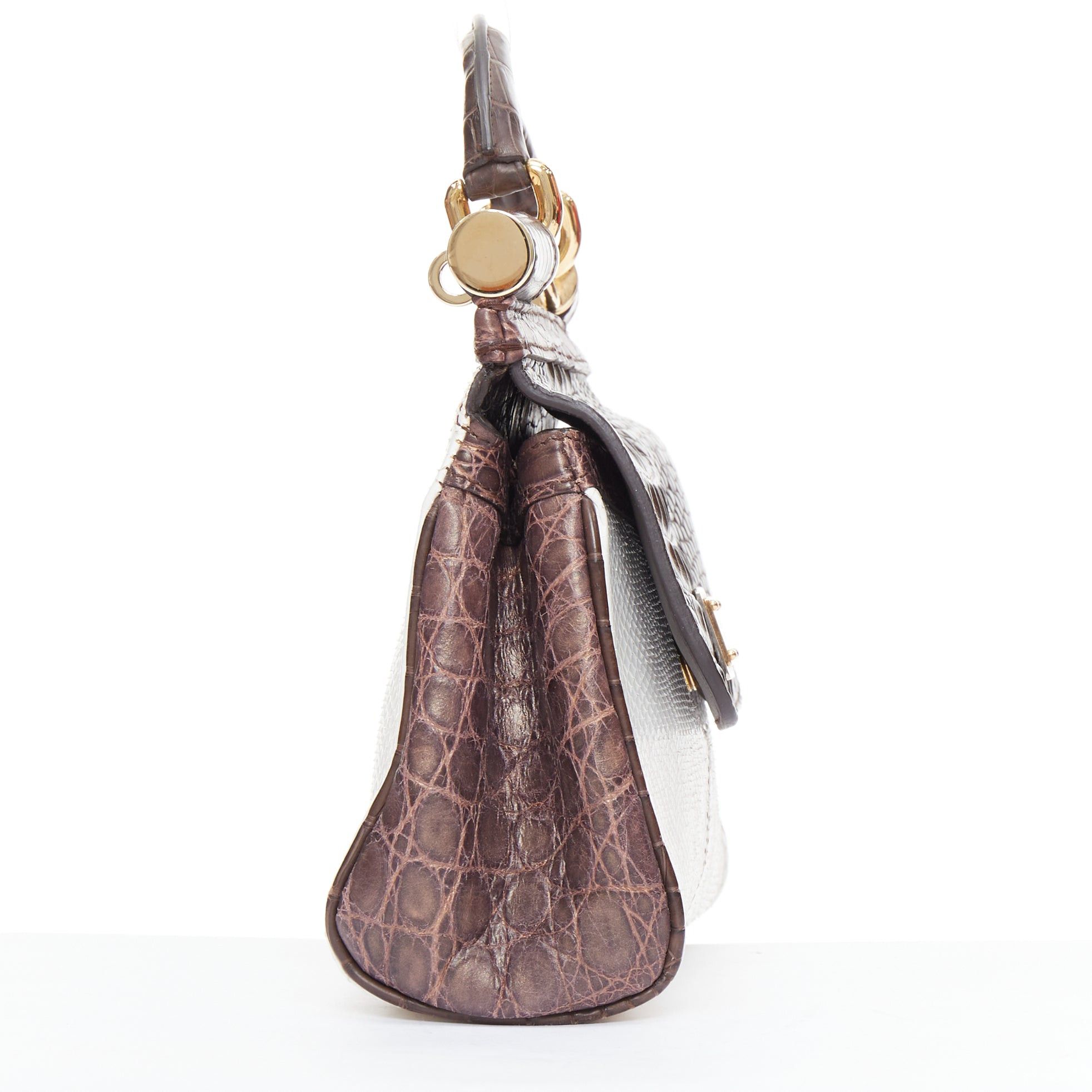 Dolce & Gabbana DOLCE GABBANA Miss Sicily brown white mixed scaled leather crossbody bag Size ONE SIZE - 4 Thumbnail