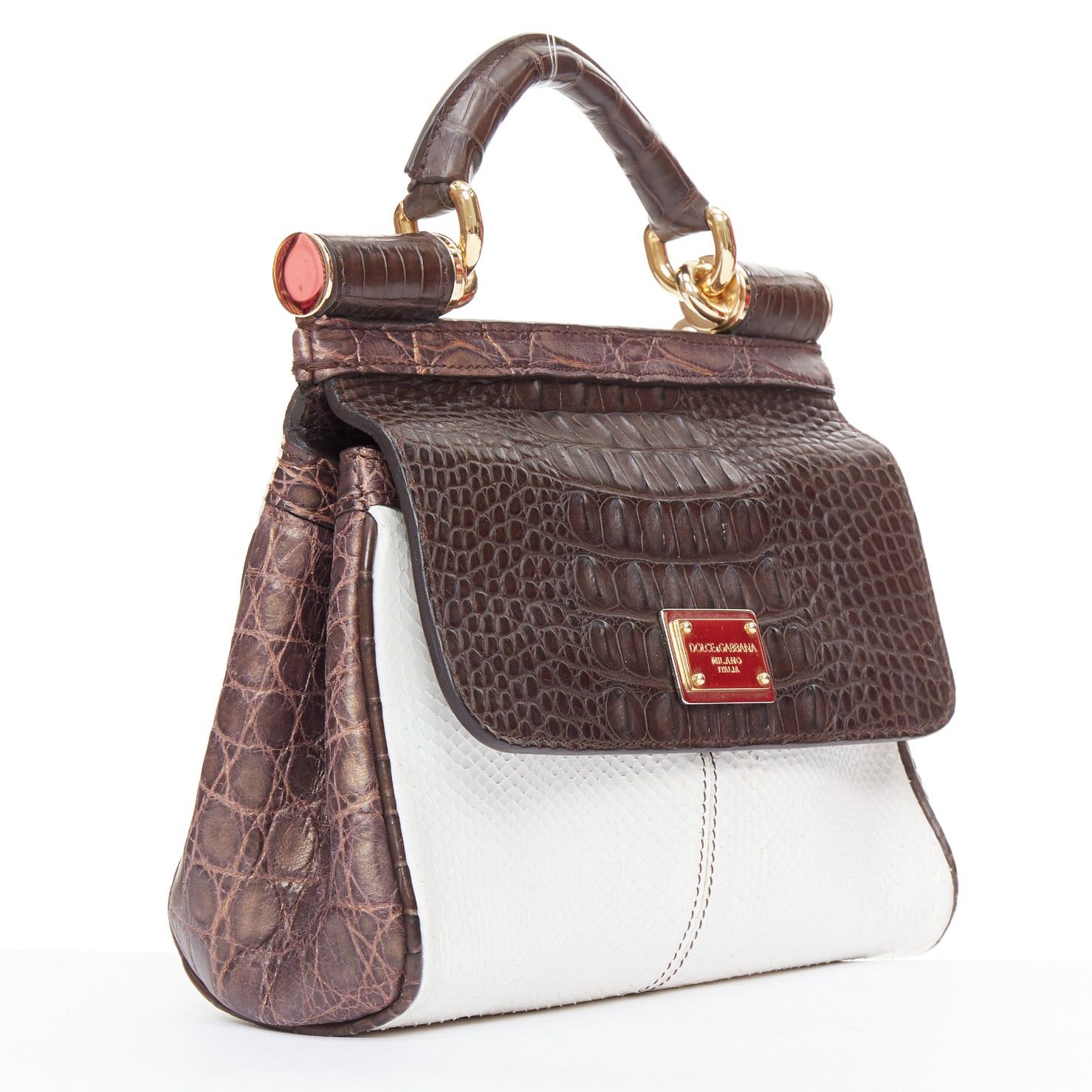 Dolce & Gabbana DOLCE GABBANA Miss Sicily brown white mixed scaled leather crossbody bag Size ONE SIZE - 3 Thumbnail
