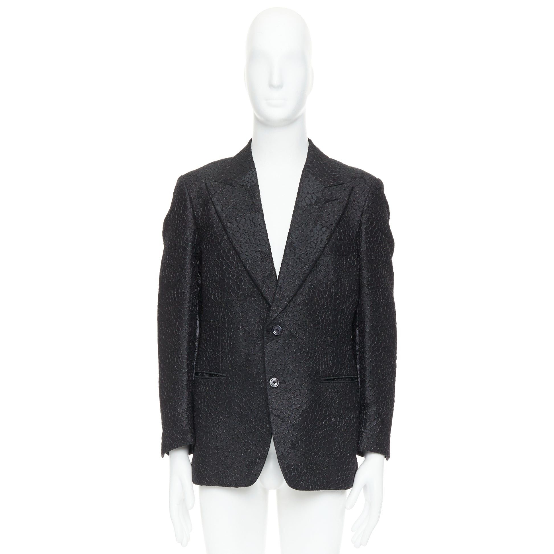 Tom Ford TOM FORD Cooper black floral 3D brocade peak lapel tuxedo blazer IT52 XL Size 52R - 9 Thumbnail
