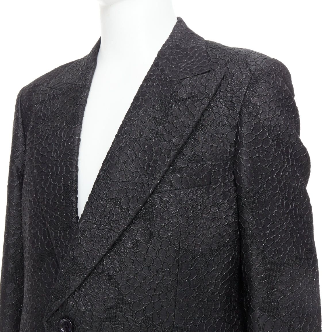 Tom Ford TOM FORD Cooper black floral 3D brocade peak lapel tuxedo blazer IT52 XL Size 52R - 2 Thumbnail