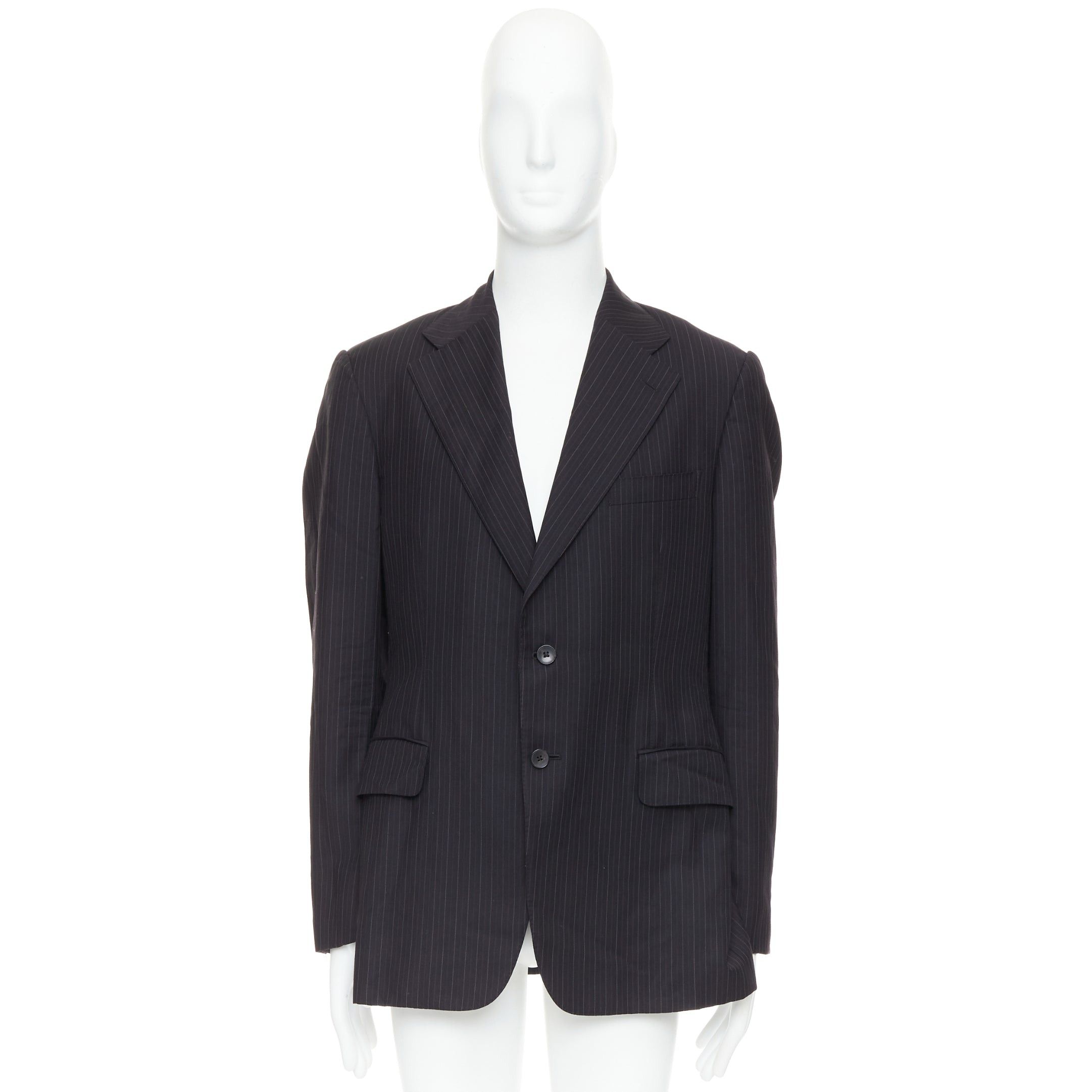 Gucci GUCCI Vintage charcoal grey 100% wool pinstripe double vent blazer IT52 XL Size 52R - 9 Thumbnail