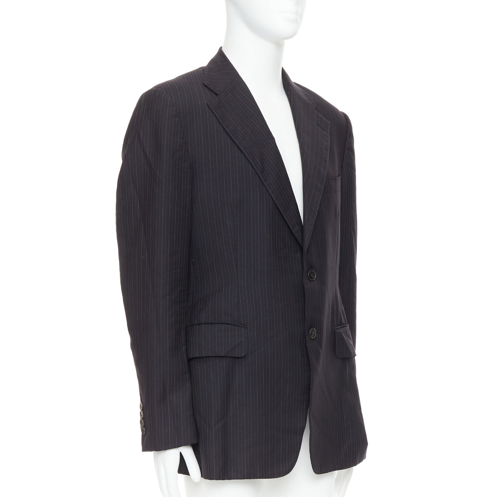 Gucci GUCCI Vintage charcoal grey 100% wool pinstripe double vent blazer IT52 XL Size 52R - 3 Thumbnail