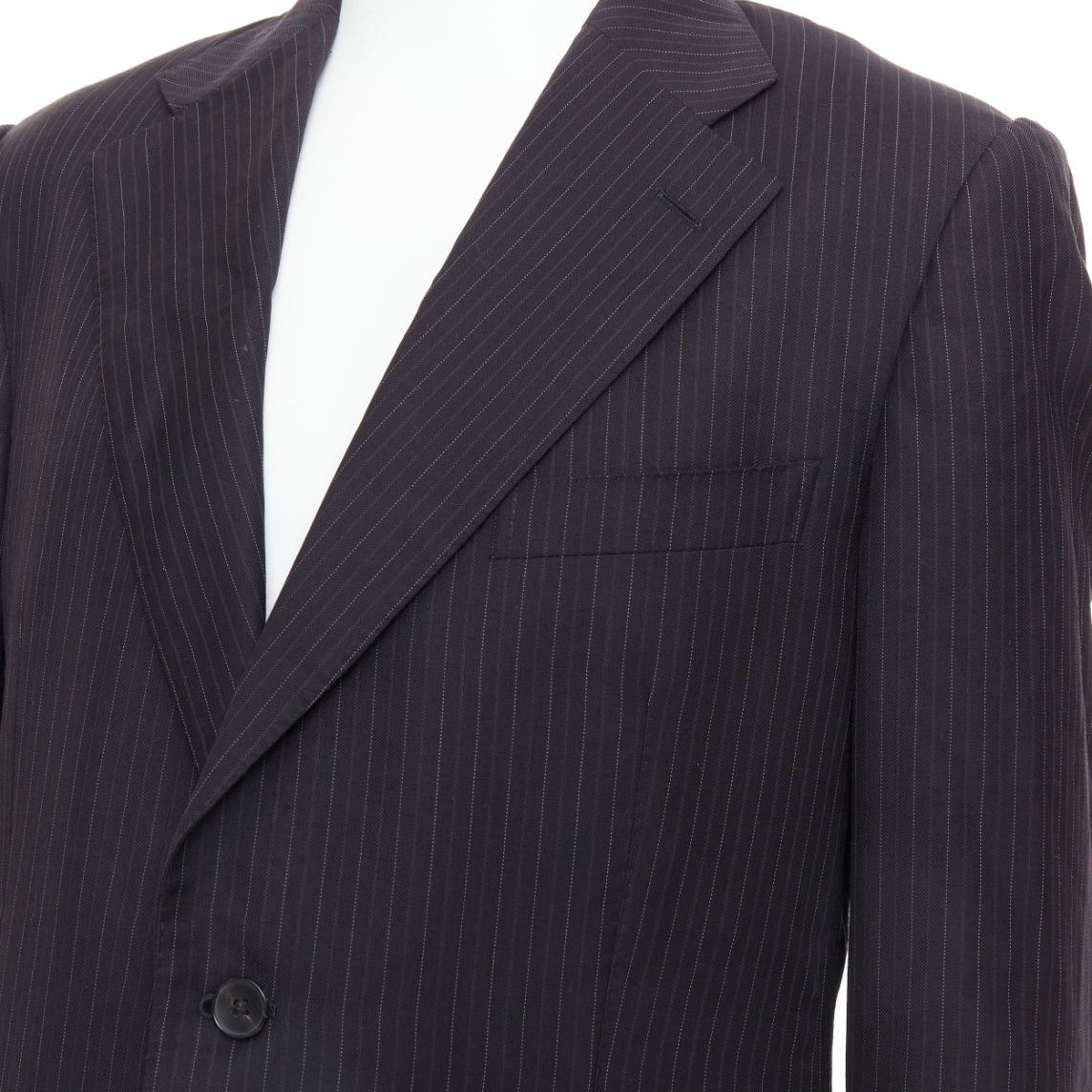 Gucci GUCCI Vintage charcoal grey 100% wool pinstripe double vent blazer IT52 XL Size 52R - 2 Thumbnail
