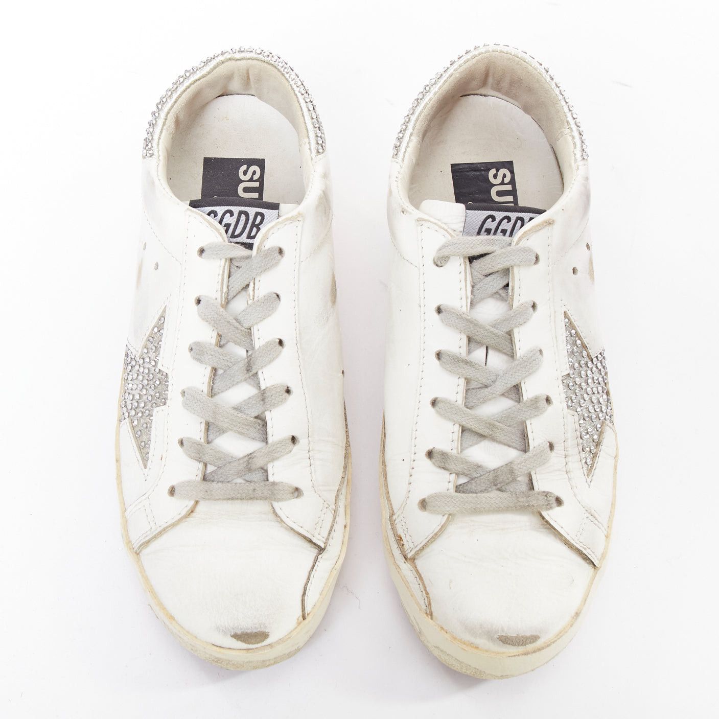 Golden Goose GOLDEN GOOSE Super Star silver crystal strass white distressed sneakers EU36 Size US 6 / IT 36 - 3 Thumbnail