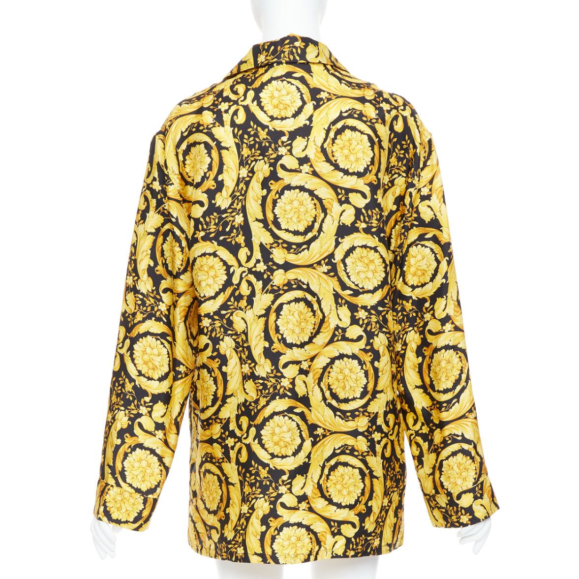 Versace VERSACE 100% silk Signature Barocco Baroque black gold print pajama shirt Sz2 M Size M / US 6-8 / IT 42-44 - 5 Thumbnail