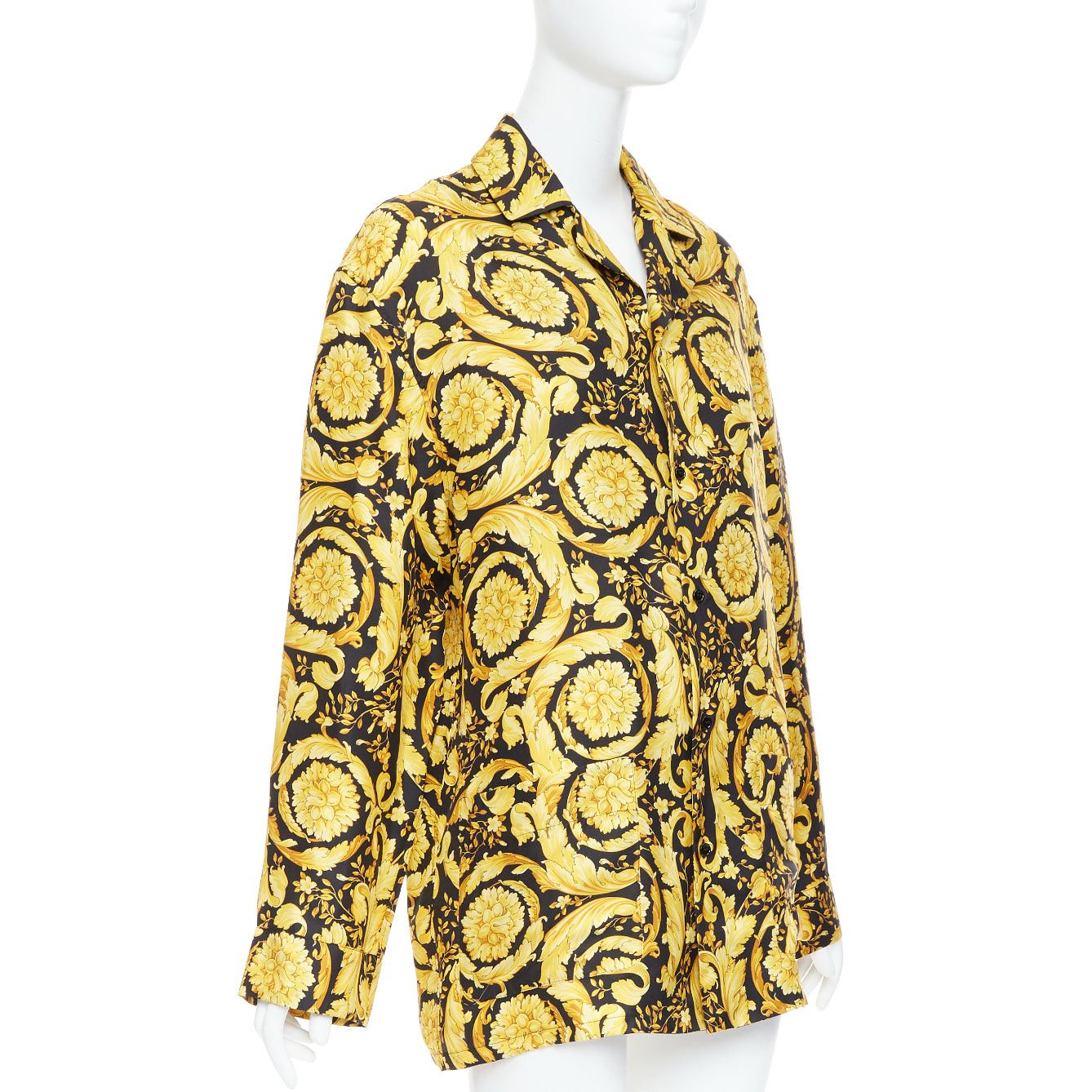 Versace VERSACE 100% silk Signature Barocco Baroque black gold print pajama shirt Sz2 M Size M / US 6-8 / IT 42-44 - 3 Thumbnail