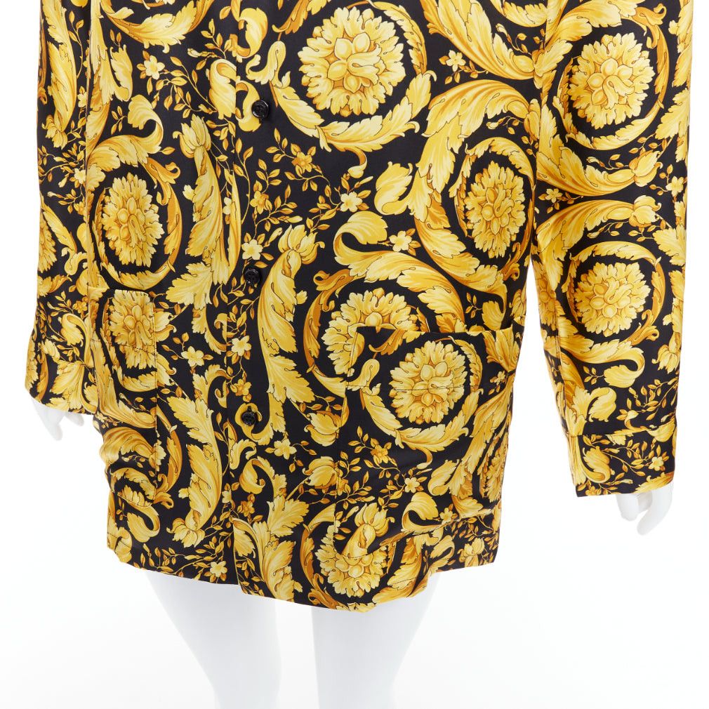 Versace VERSACE 100% silk Signature Barocco Baroque black gold print pajama shirt Sz2 M Size M / US 6-8 / IT 42-44 - 2 Thumbnail