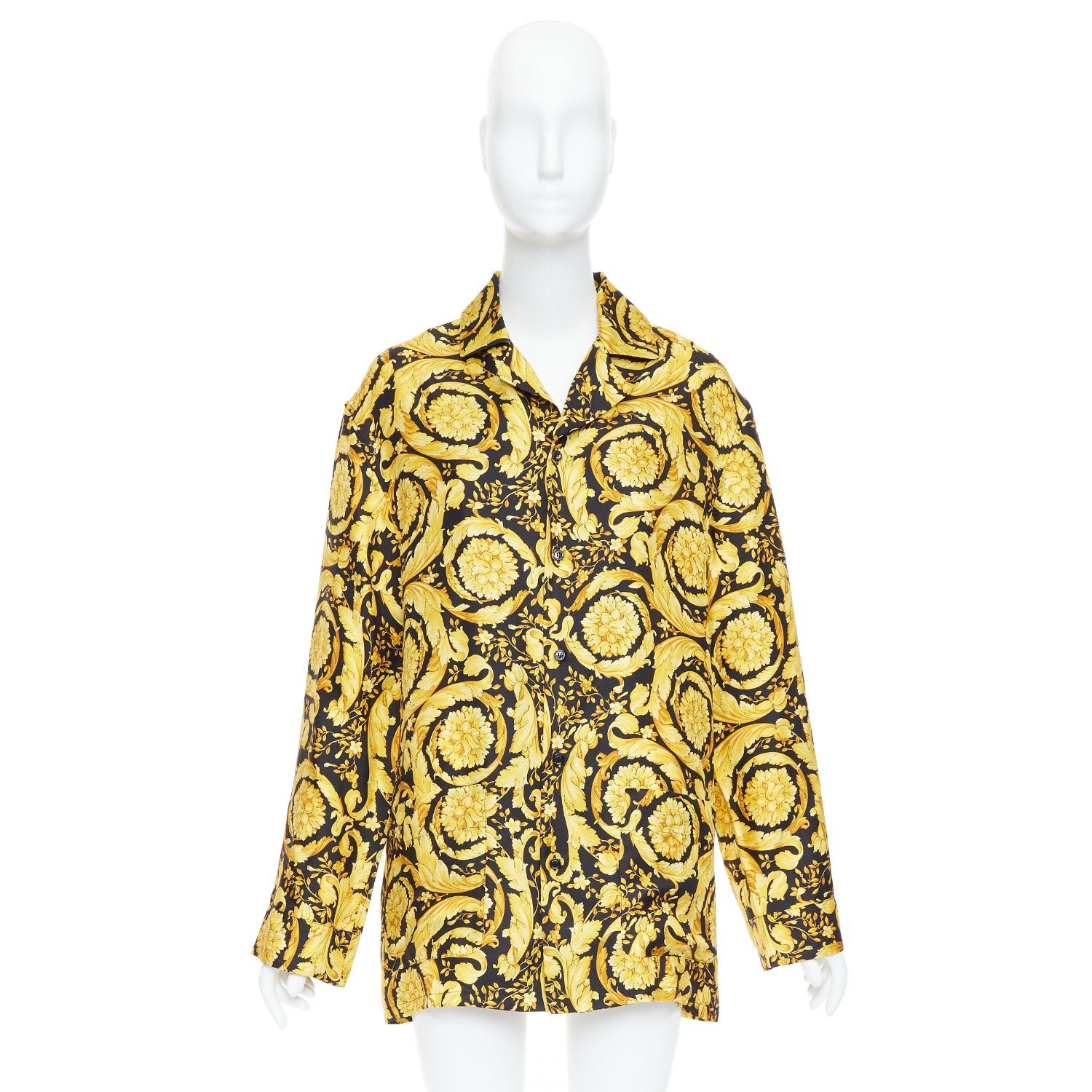 Versace VERSACE 100% silk Signature Barocco Baroque black gold print pajama shirt Sz2 M Size M / US 6-8 / IT 42-44 - 9 Thumbnail