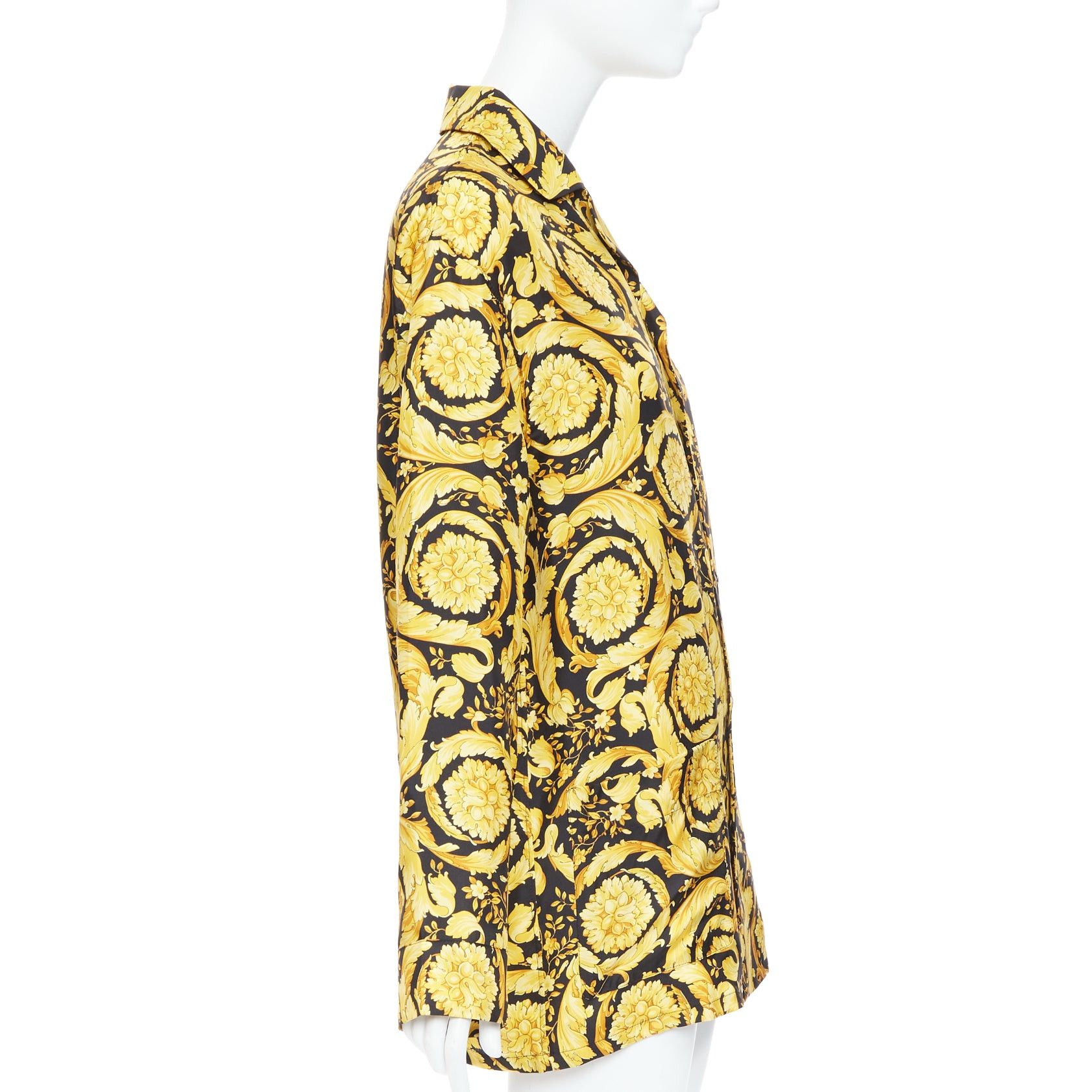 Versace VERSACE 100% silk Signature Barocco Baroque black gold print pajama shirt Sz2 M Size M / US 6-8 / IT 42-44 - 4 Thumbnail