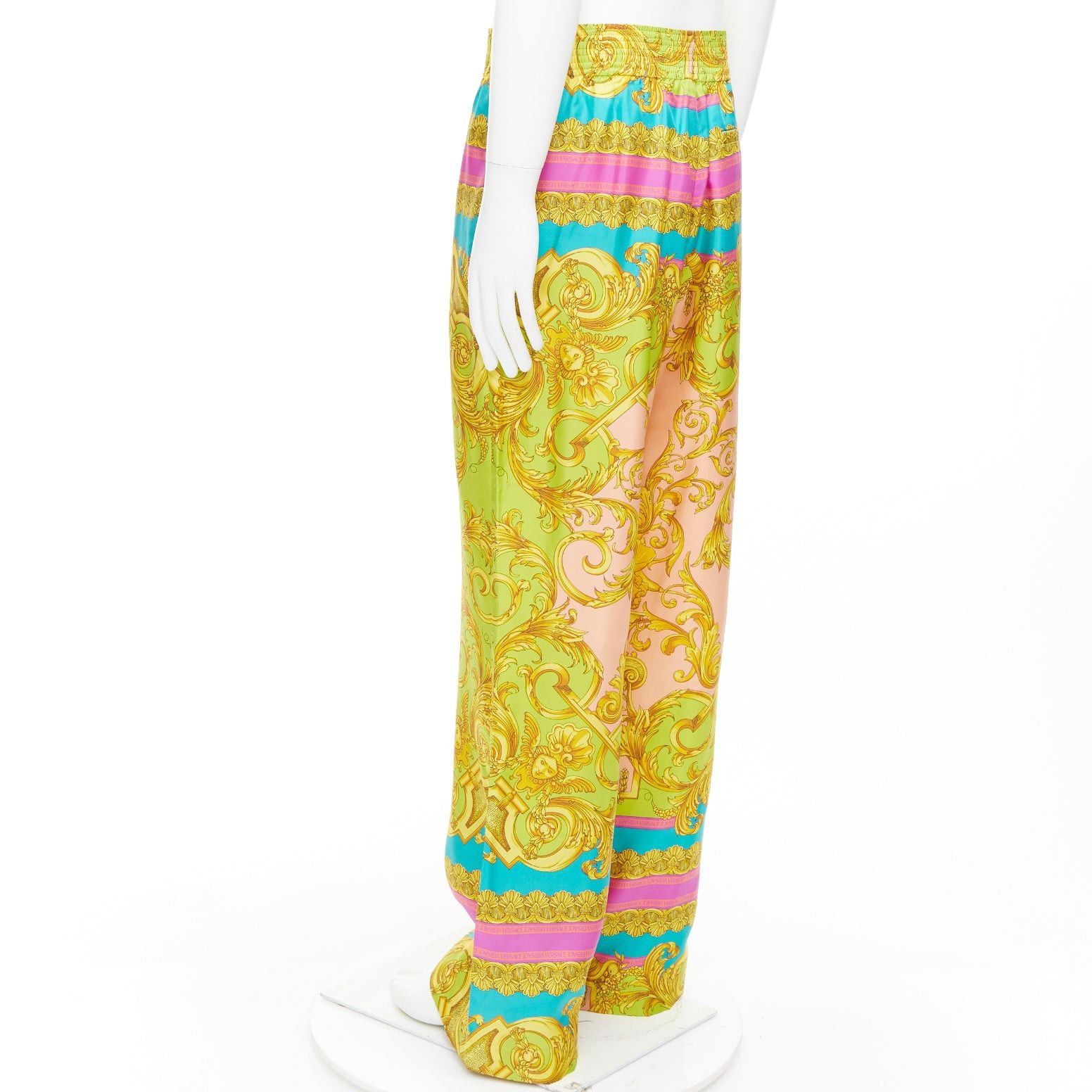 Versace VERSACE Barocco Goddess 100% silk twill graphic print wide leg pants EU50 L Size US 32 / EU 48 - 6 Thumbnail